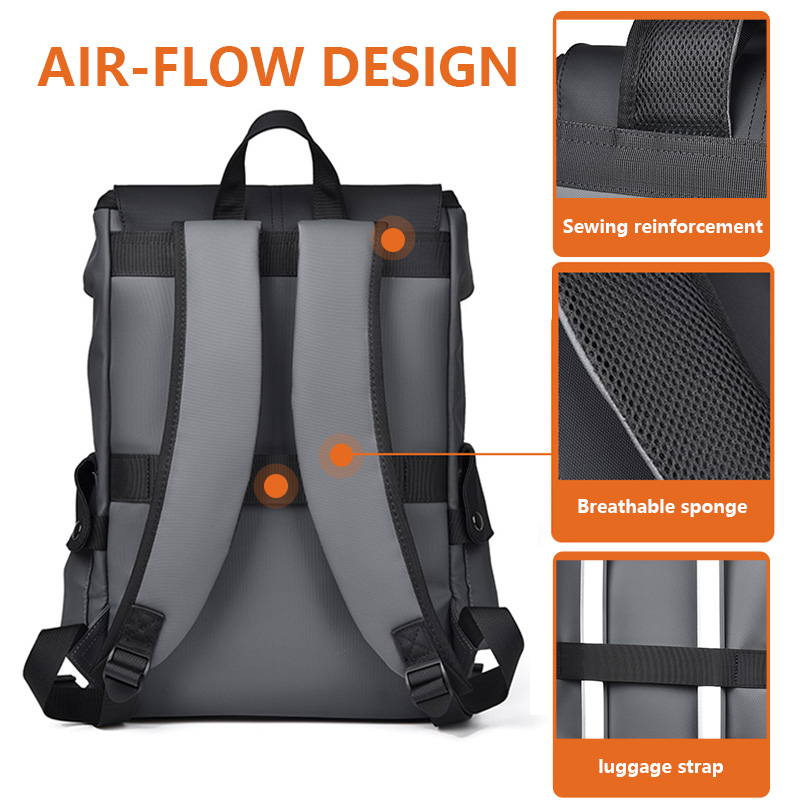 Dark grey Men Large Capacity Business Laptop Backpack Waterproof PU Leather Travel Rucksack with USB Port for Work and Travel in Australia โ image 4