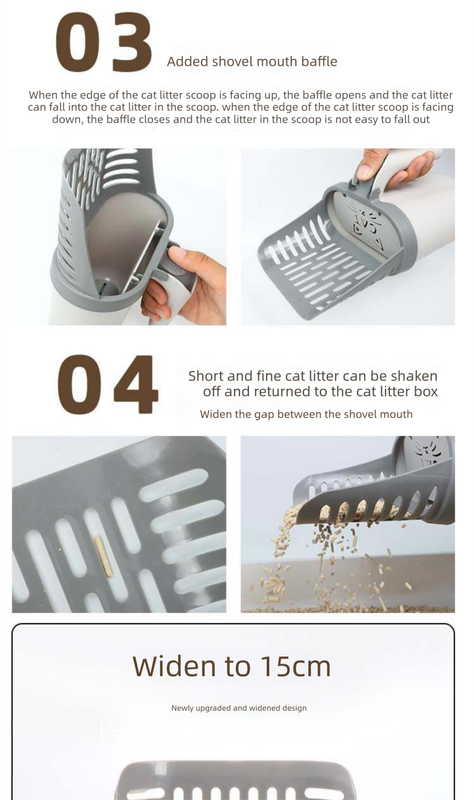 2-in-1 Cat Litter Scoop with Integrated Waste Bin & 1 Roll Refill Bags Detachable Sifter Shovel Anti-Reflux Baffle Grey β image 4