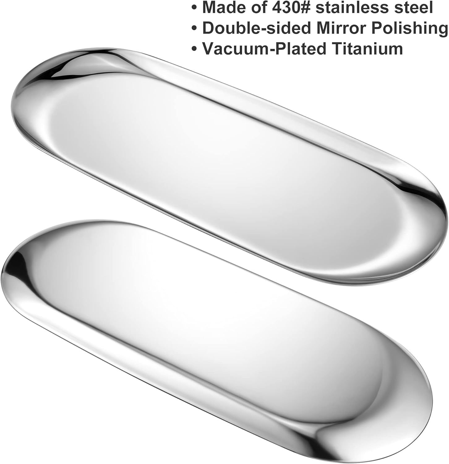 Silver Oval Vanity Tray, Stainless Steel Jewelry Tray, Bathroom Tray, Makeup Cosmetic Trays,Towel Napkin Tray,Storage Organizer,11.8 x 4.8 inches (L*W), Large โ image 4
