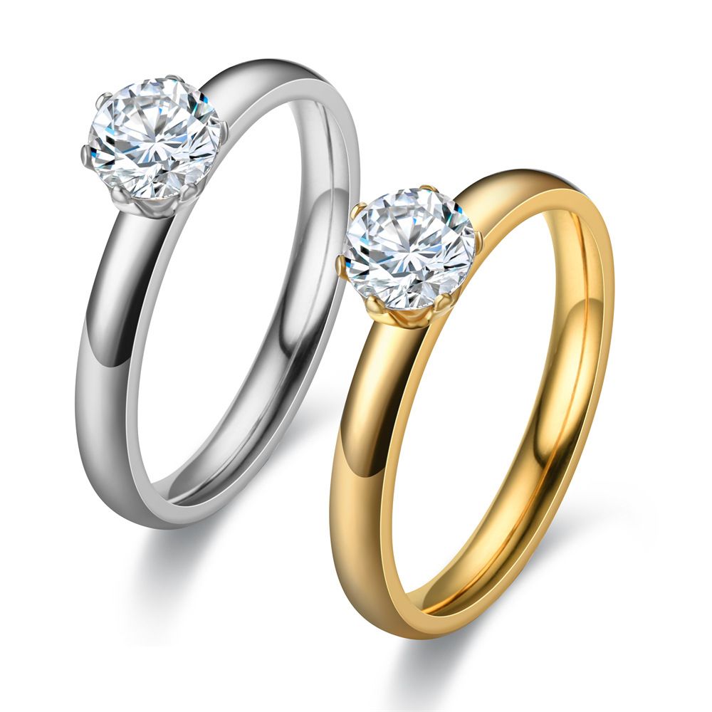 Stainless Steel 3mm Diamond Ring Unisex 3mm gold diamond No. 9 — image 3