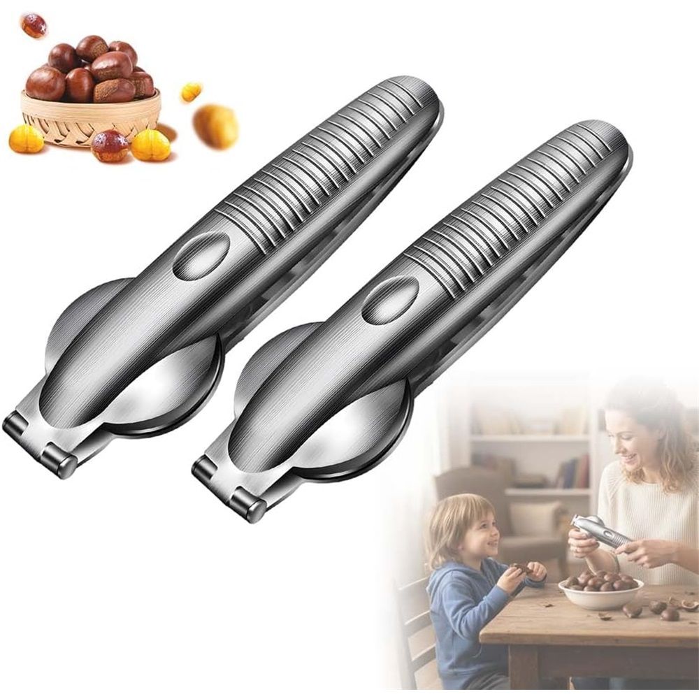 Chestnut Open Clip, Stainless Steel Chestnut Cutter Tool, Kitchen Peeler Clip for Chestnuts, Nut Opener Nut Knife for Pecan Cracker (Silver/2pcs)