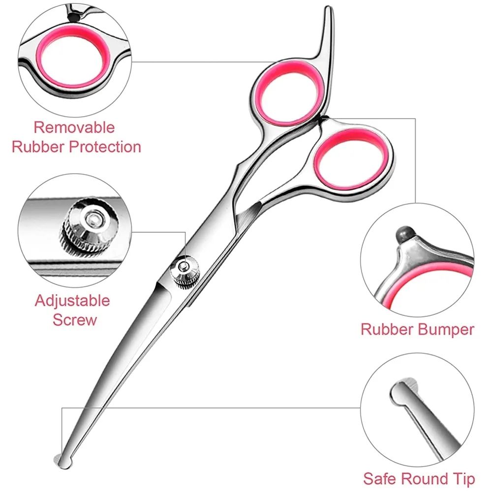 Curved Dog Scissors 19cm, Silver, Rounded Tip Pet Grooming Shears — image 2