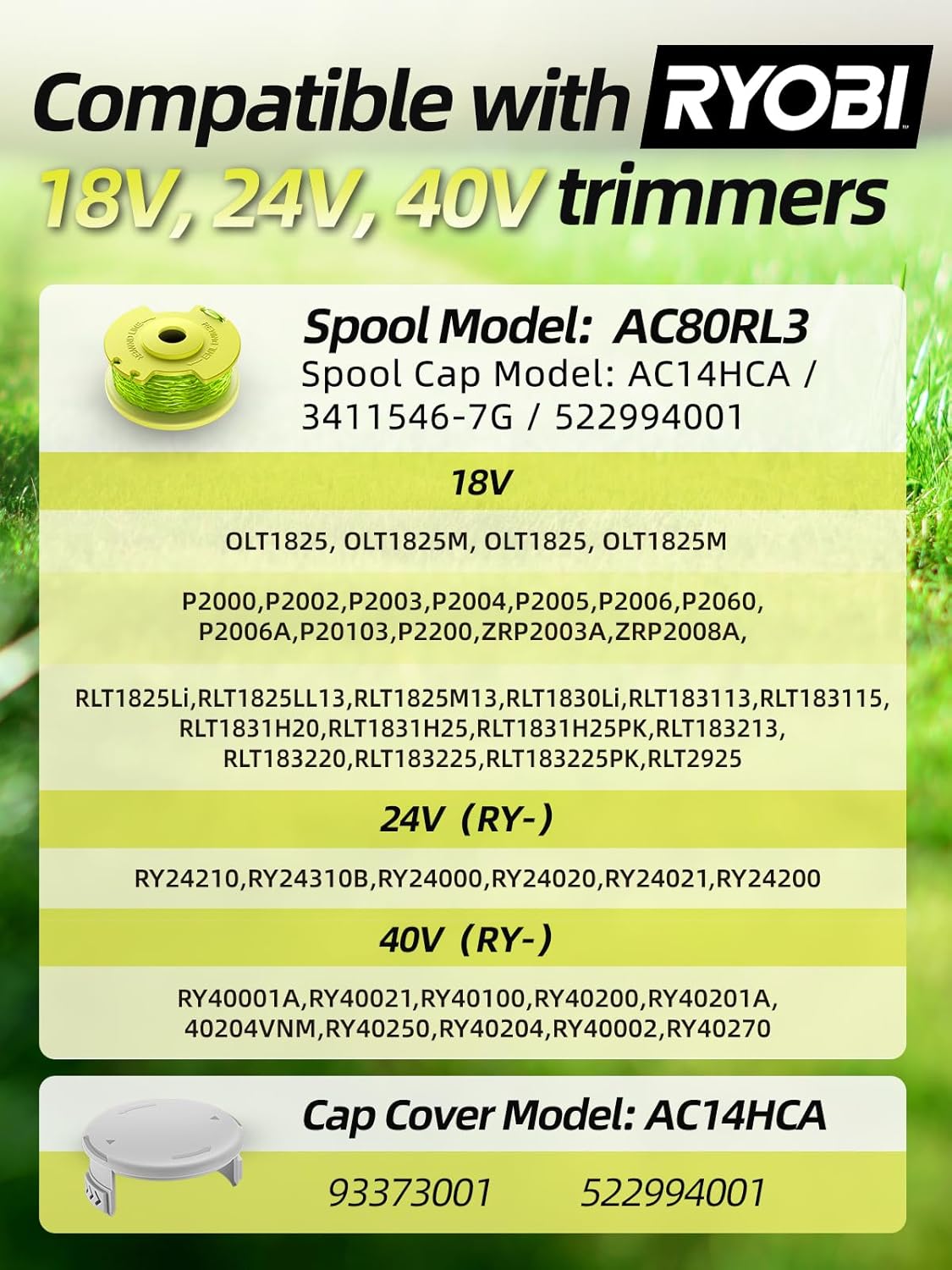 Trimmer String for Ryobi One Plus+ AC80RL3,11 FT/0.080-Inch，Spool Replacement Compatible with Ryobi 18v, 24v, and 40v Cordless Trimmers (9 Pack Trimmer Line & — image 5