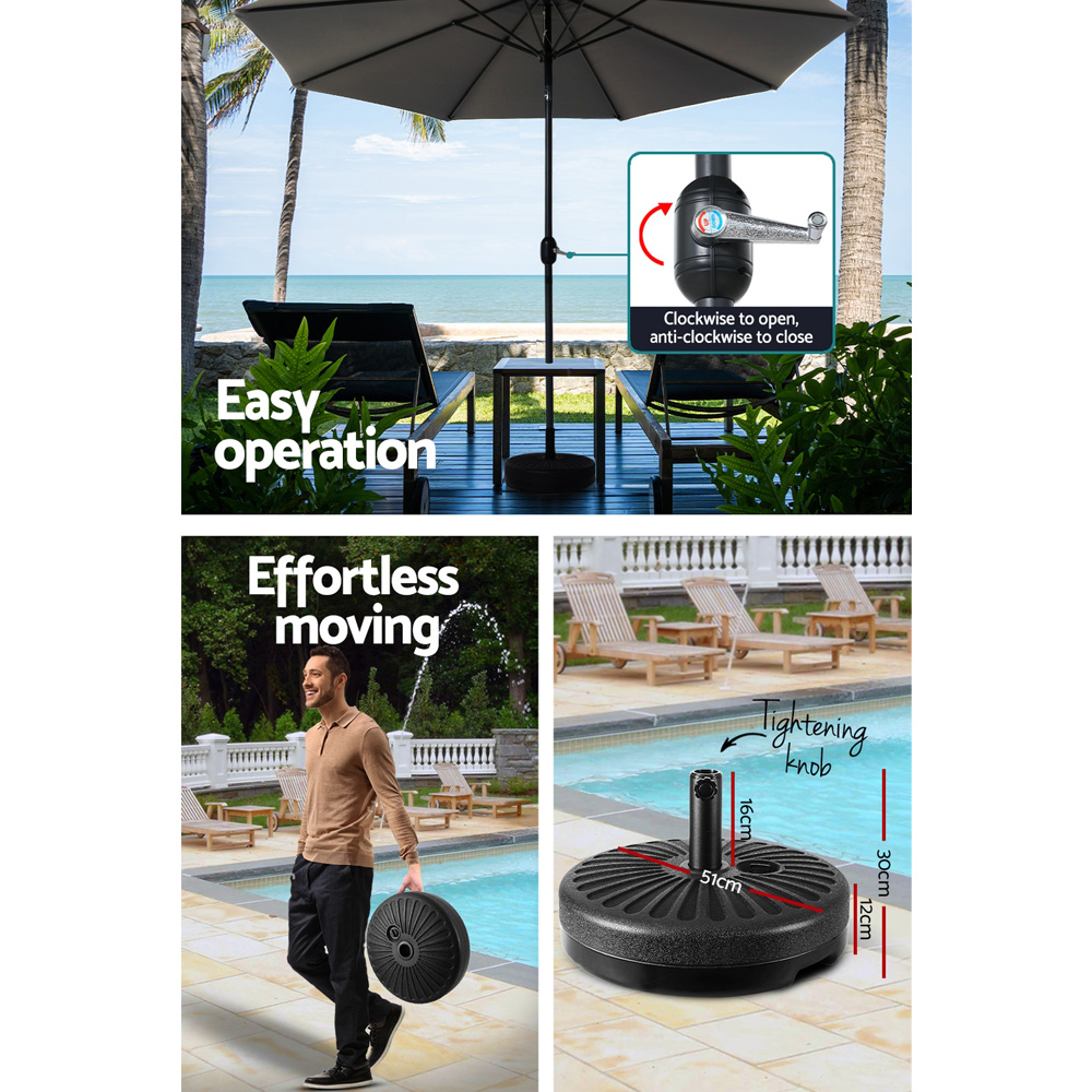 Instahut Outdoor Umbrella 3m Base Beach Pole Garden Tilt Sun Patio UV Charcoal — image 6