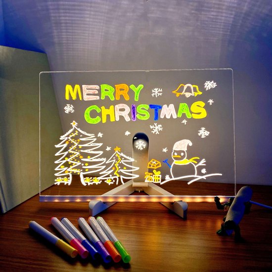 Drawing board - Colored LED whiteboard - Illuminated acrylic whiteboard - Illuminated memo board stand - Glass panel with LED lights and 7 pens - For school — image 2