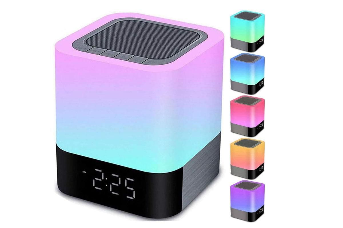 Night Lights Bluetooth Speaker Alarm Clock Bluetooth Speaker Touch Sensor Bedside Lamp Dimmable Multi-Color Bedside Lamp