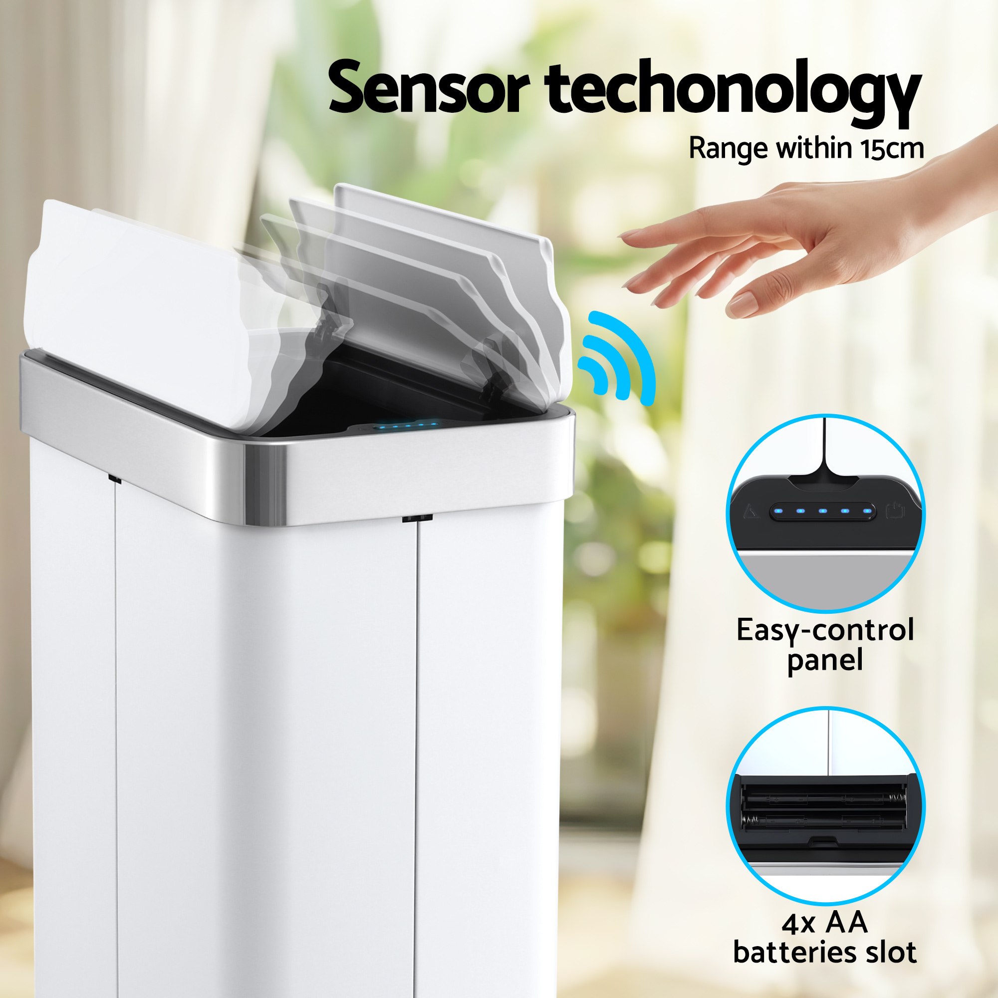Devanti Rubbish Bin 70L Automatic Sensor Kitchen Bin, Slim Smart Garbage Can Touchless Rectangular with Liner Holder, Fully Closed Lid for Bedroom, Bathroom โ image 4