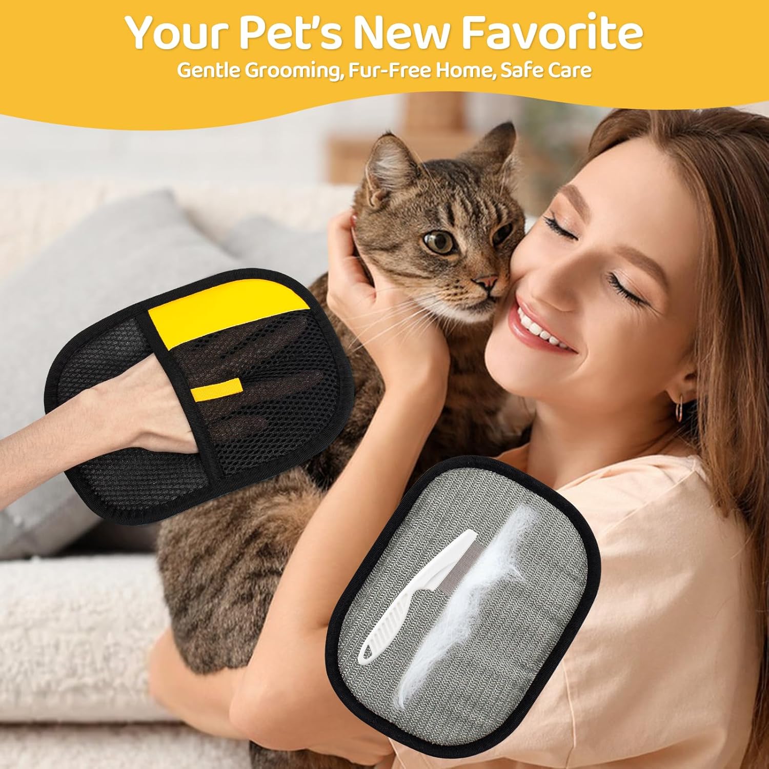 Pet Hair Removal Glove for Dogs & Cats, Upgraded 2PCS Electrostatic Pet Hair Remover with Grooming Comb, Reable Washable Magic Brh Hair Tool Mitt for Clothing — image 2