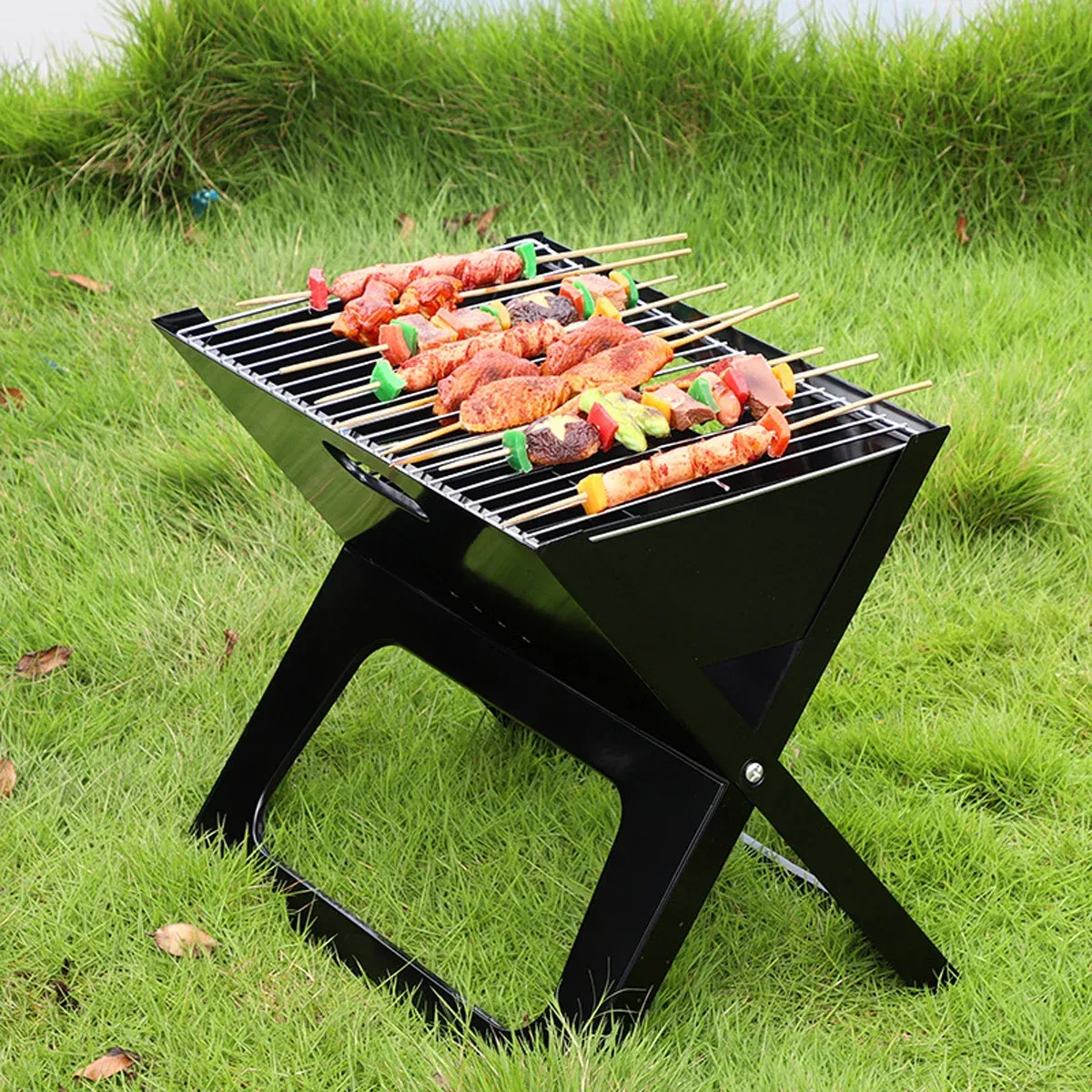 Grillz BBQ Grill Charcoal Smoker Outdoor Portable Camping Folding Steel Barbecue — image 5