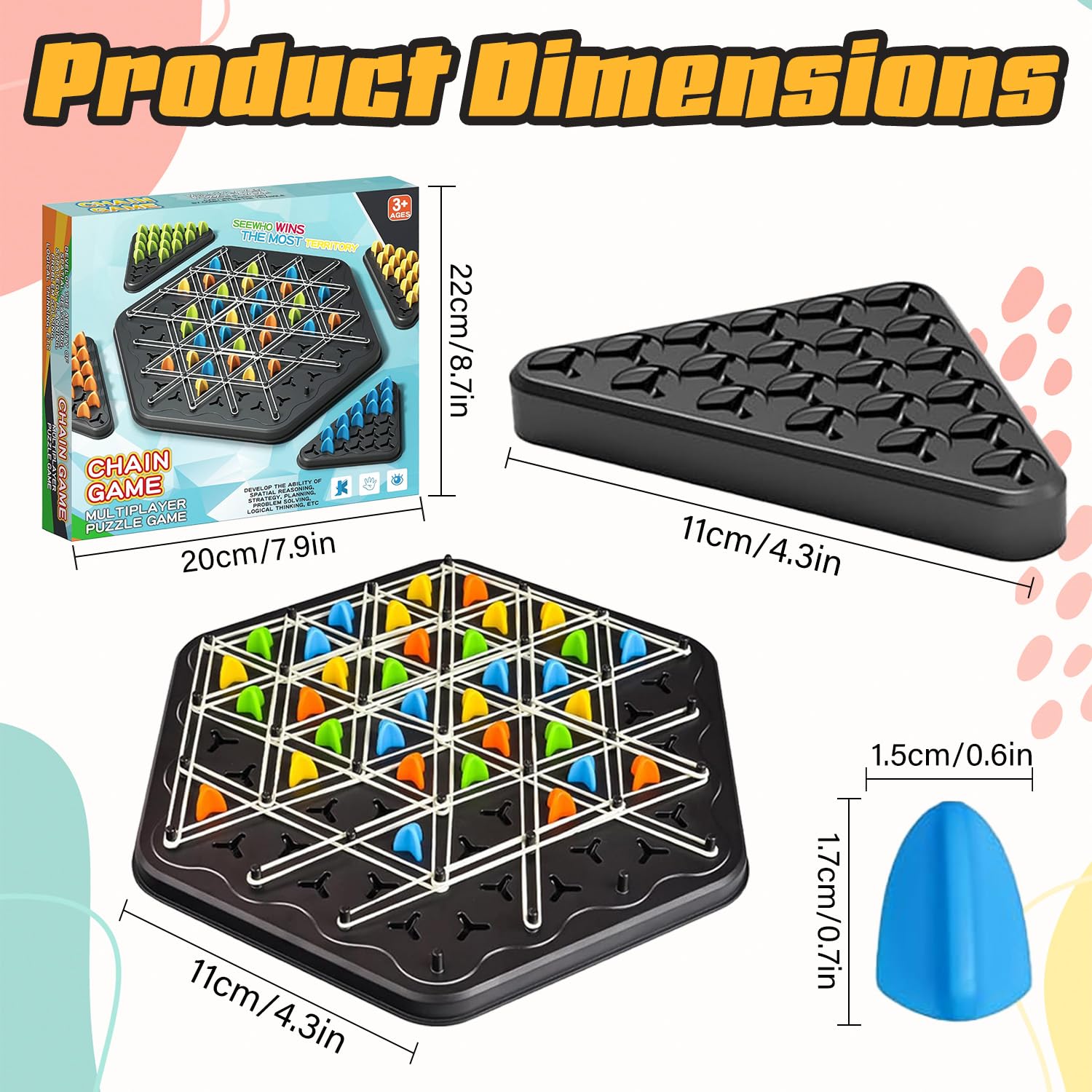 Chain Game – Multiplayer Strategy Board Puzzle for Kids & Adults | Fun Geometric Chess with Rubber Bands, 2–4 Players | Ideal Family Game for Parties, Gifts & — image 2