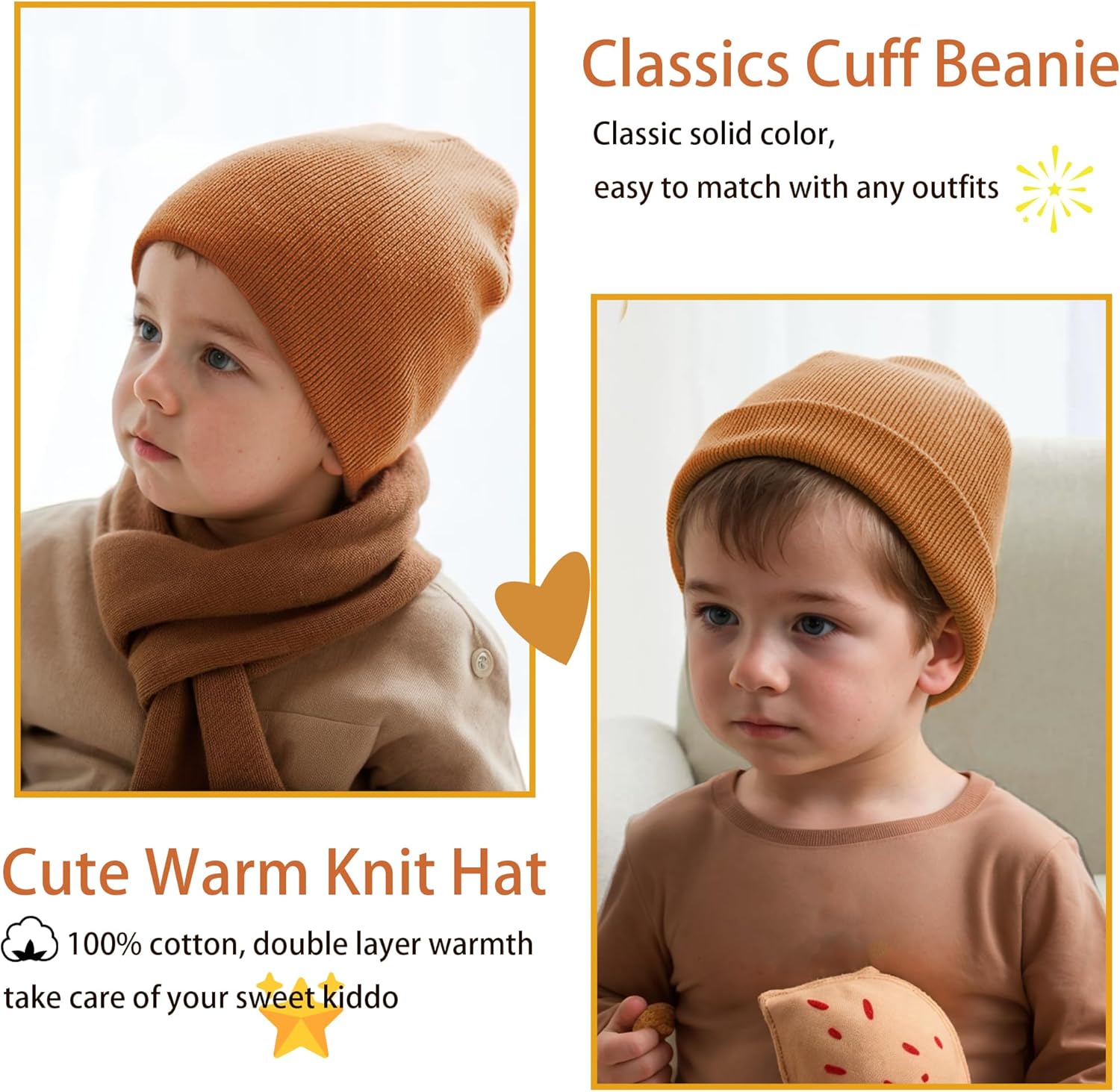 100% Cotton Toddler Beanie Hats for Baby Boys Girls Kids Infant Winter Hat Soft Warm Knit Cuffed Caps — image 3