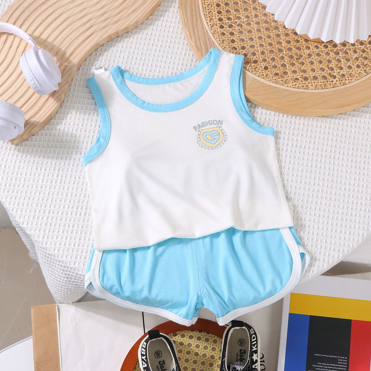 Happy Child Companion Boys Girls Summer 2pc Set Modal [cream apricot]] 90cm dual-purpose gear — image 4
