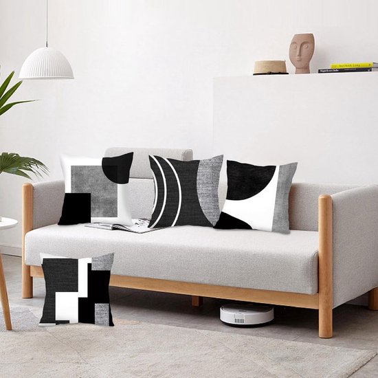 Pillowcase - 4-pack - Pillowcases with abstract geometric pattern - 45x45 cm - Pillowcases with zipper - Black and white pillowcases (pillow insert not โ image 2