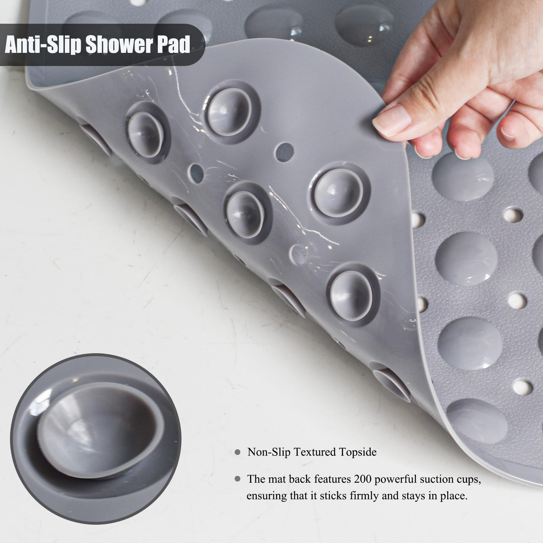 Machine Washable Shower Mats with Suction Cups and Drain Holes, Bath Tub Mats for Bathroom Non Slip, Grey — image 3