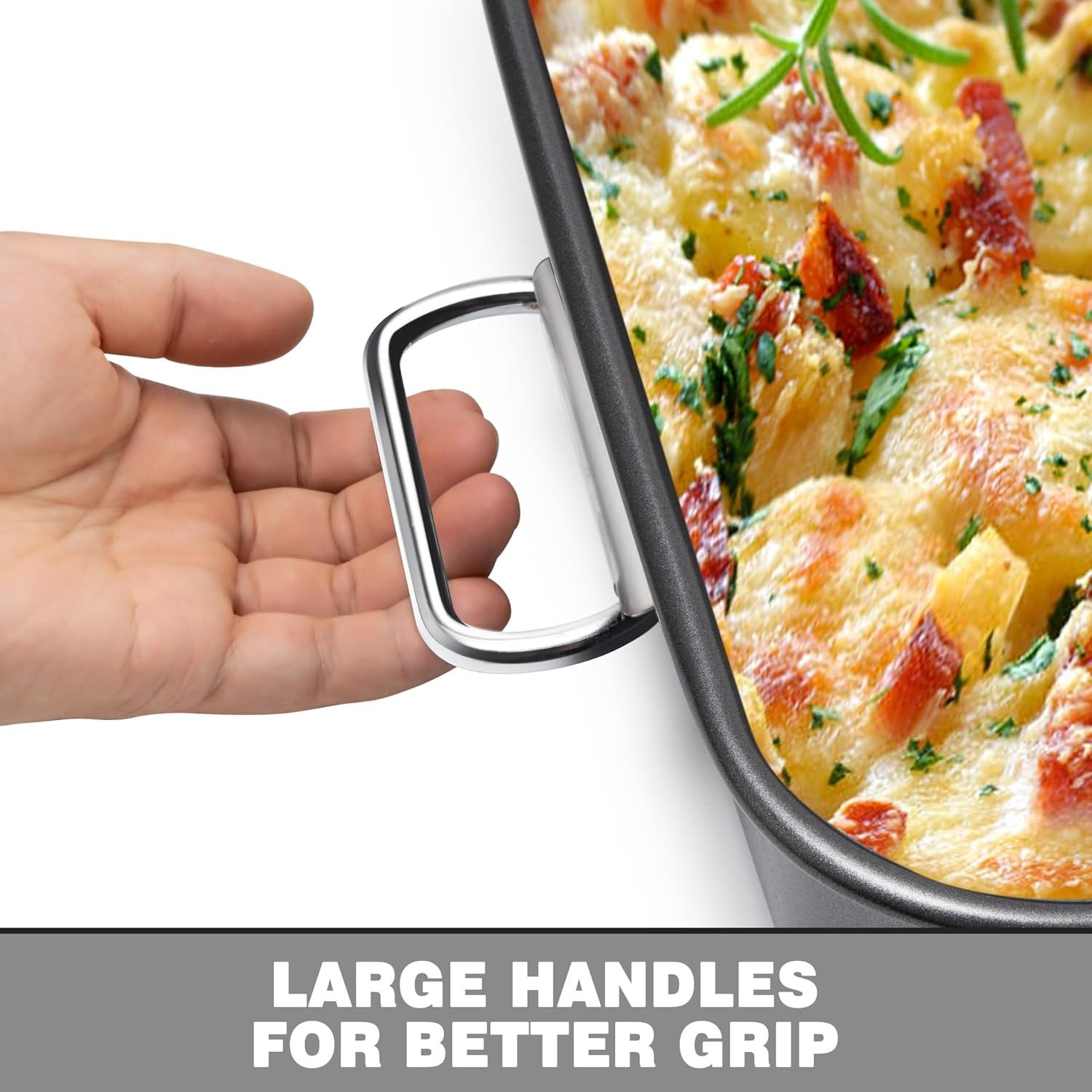 Non Stick Lasagne Pan with Handles, Deep Rectangular Oven Roasting Dish for Cakes, Brownies, Lasagne and Family Baking, 38.1 x 27.9 x 7.6 cm — image 3