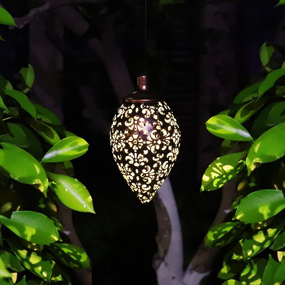 Hanging Solar Lantern LED Moroccan Metal Garden Light Waterproof for Patio and Porch — image 5
