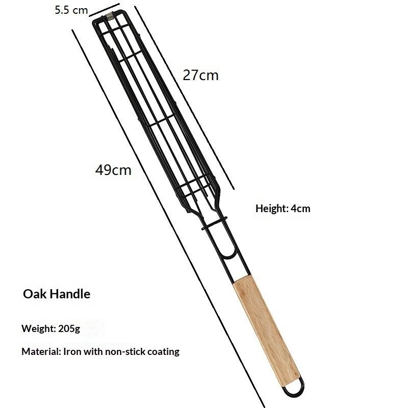 Wood Handle Stainless Steel BBQ Grill Basket Clip Camping Grill Tools — image 5