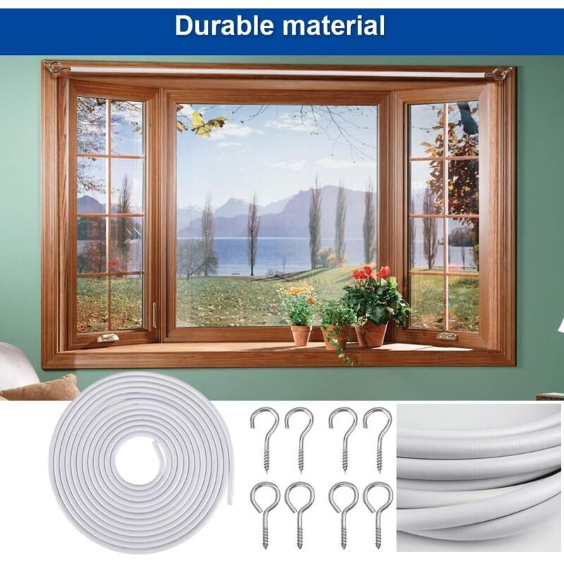 25 Pcs Curtain Cable White, Shower Curtains Curtain Cable Soft Rod Curtain Wire with Eye Bolts Screw Hooks, 10M โ image 3
