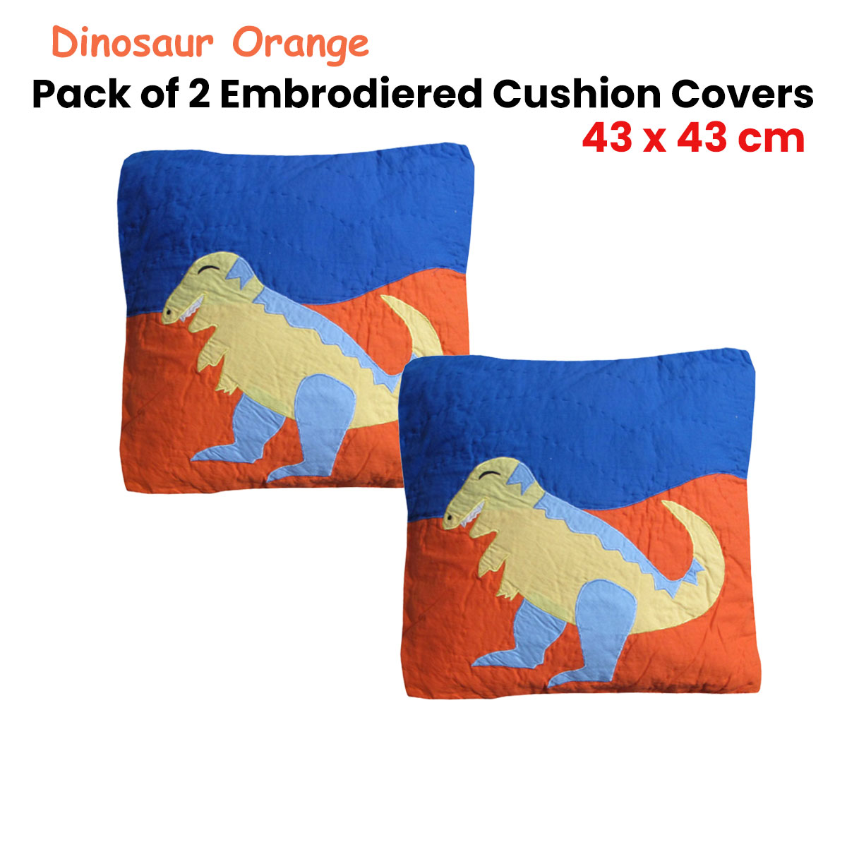 Pack of 2 Dinosaur Embroidered Quilted Cushion Covers 43 × 43 cm — image 2