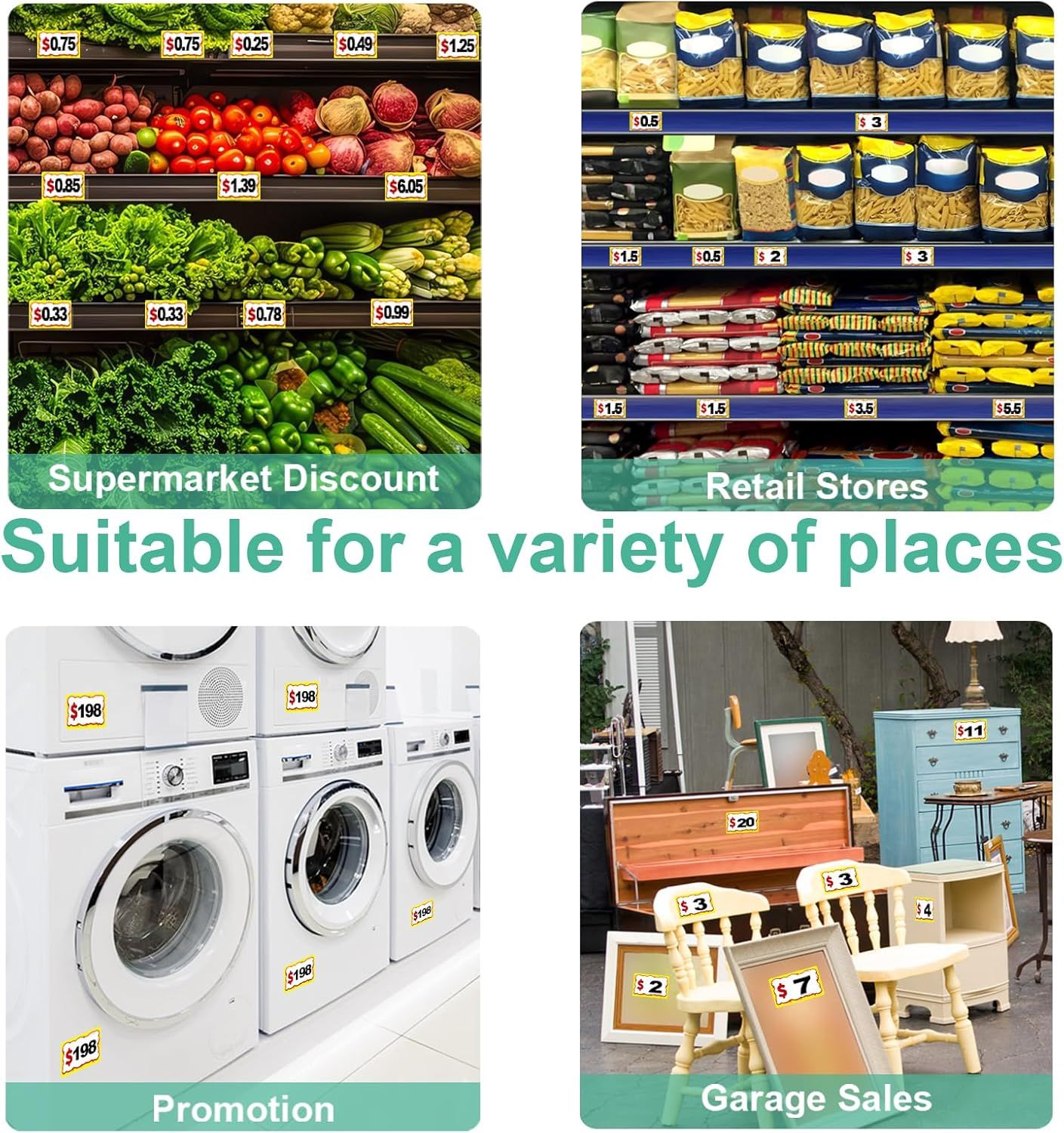 510 PCS Removable Garage Sale Price Stickers, 3"x2" Price stickers or Yard Sales, lea Markets, County airs & Retail Use, Pricemarker Labels, Colours Round — image 4