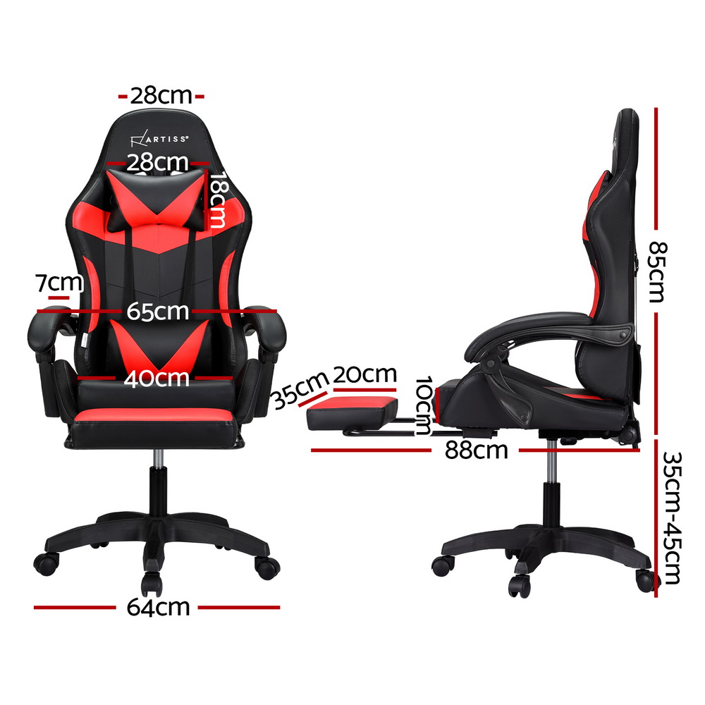 Artiss 6 Point Massage Gaming Office Chair 7 LED Footrest Red โ image 2