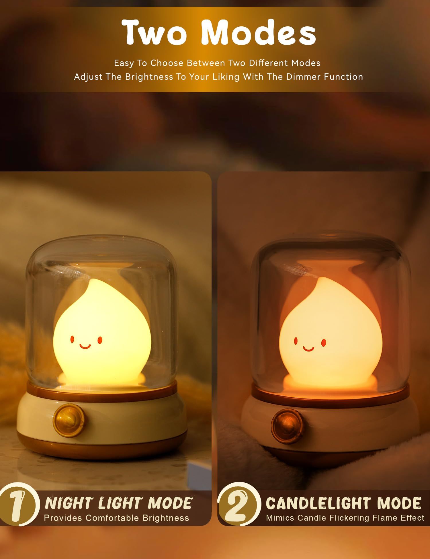 Cute Kerosene Lamp,Silicone Flame Amber Light,Adjustable Dimmable Rechargeable Night Light for Boys,Girls,Teenager Kids Bedroom — image 3