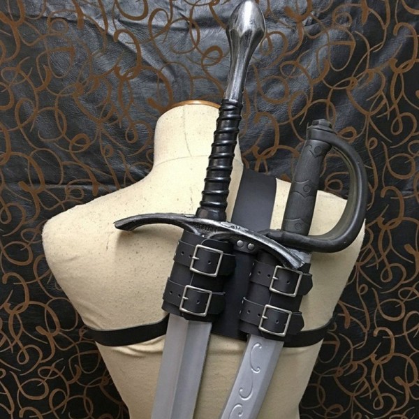 Medieval Wizard Double Back Scabbard Sword Scimitar Set Viking Pirate Warrior Holster Cosplay Brown — image 3