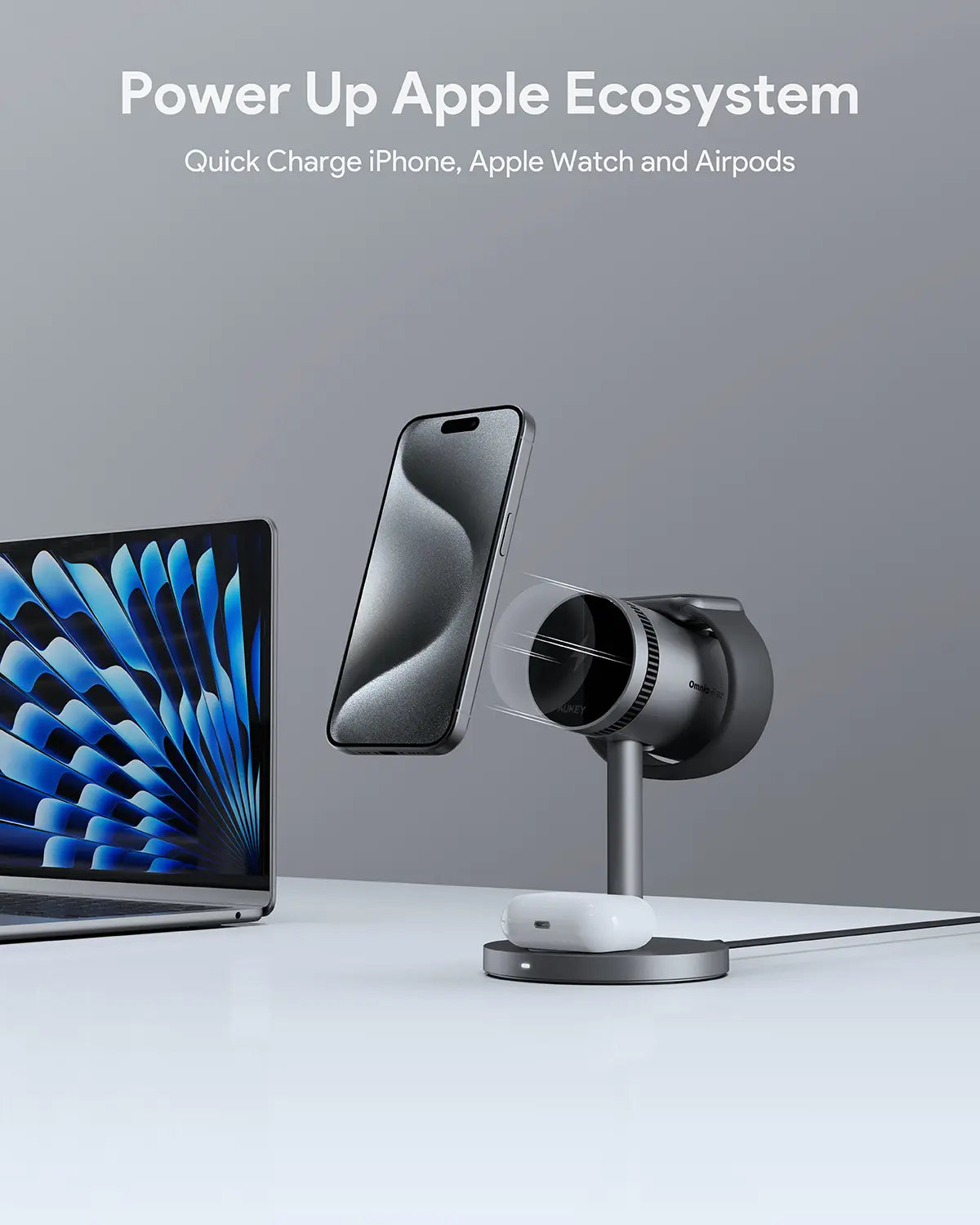 AUKEY MagFusion 3-in-1 Pro Qi2 15W Wireless Charging Station with Active Cooling for iPhone – LC-MC311A — image 3