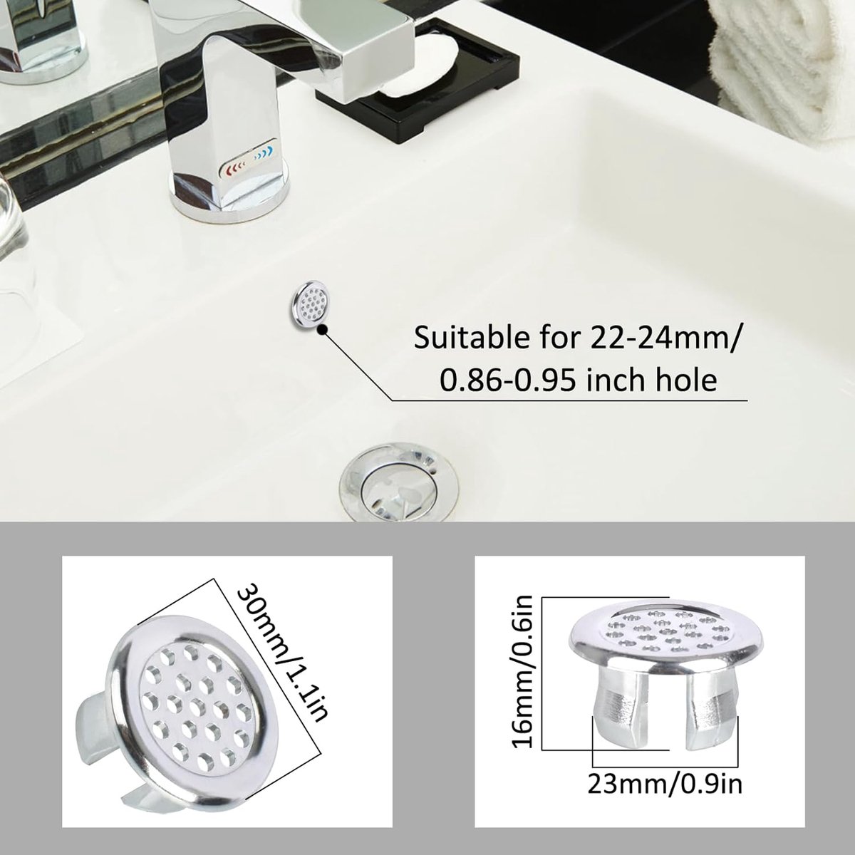 Washbasin Overflow Ring - 6 Pieces - Overflow Rings - Bathroom Overflow Ring - Sink Overflow - Drain Plug - Overflow Cover for Washbasin - Sink Overflow Ring โ image 5