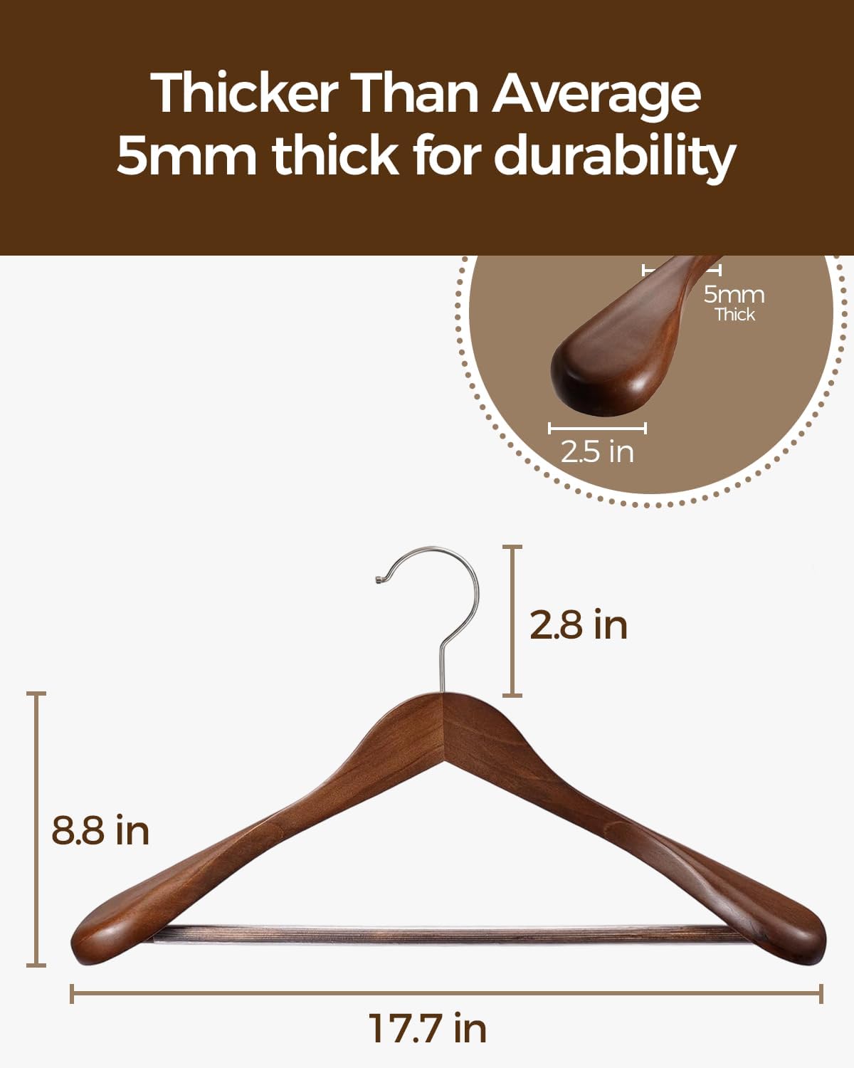 Premium Wooden Hangers 6-Pack – Wide Shoulder Non-Slip Design for Coats, Jackets & Suits | 360° Rotating Closet Organizers | Durable & Space-Saving (Vintage — image 4