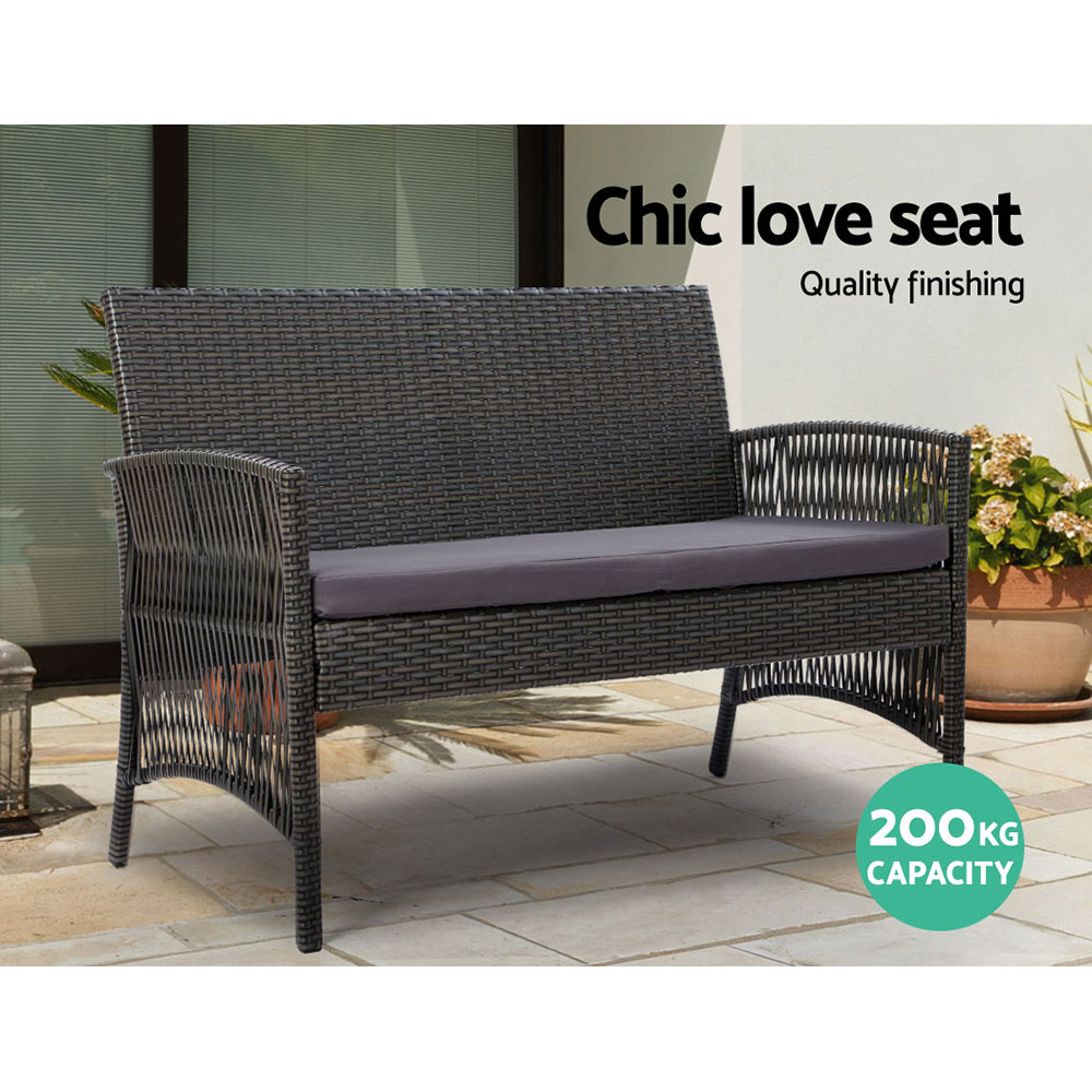 Gardeon 4PCS Outdoor Sofa Set with Storage Cover Wicker Harp Chair Table Grey โ image 4