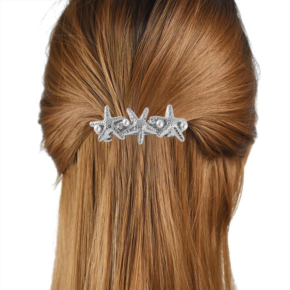 4 PCS Starfish Hair Barrettes for Women Girls Hair Clips Pearl Spring Hair Clip Accessories Women Fashion Ponytail Holders French Barrettes for Thick Hair — image 4