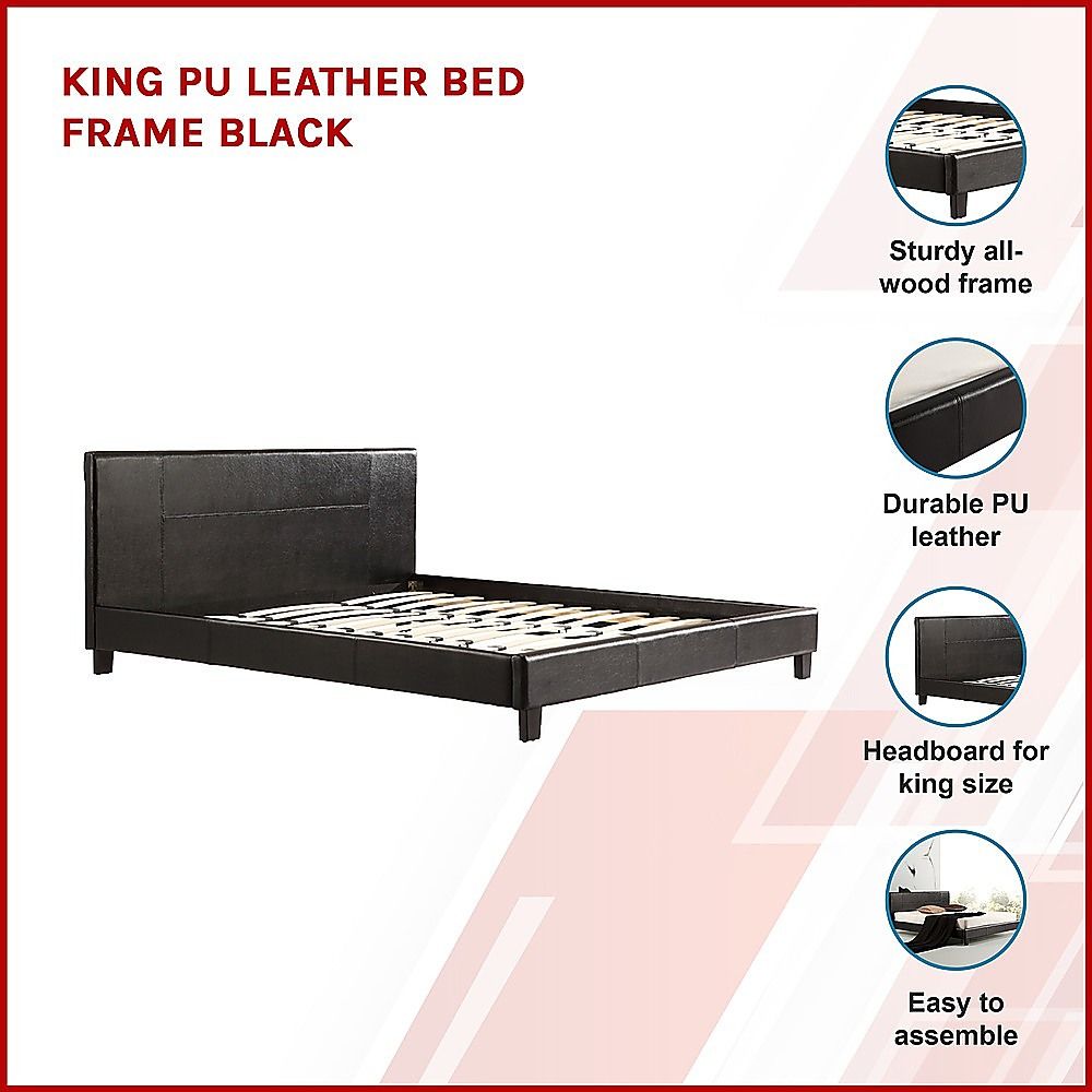 King PU Leather Bed Frame Brown โ image 3