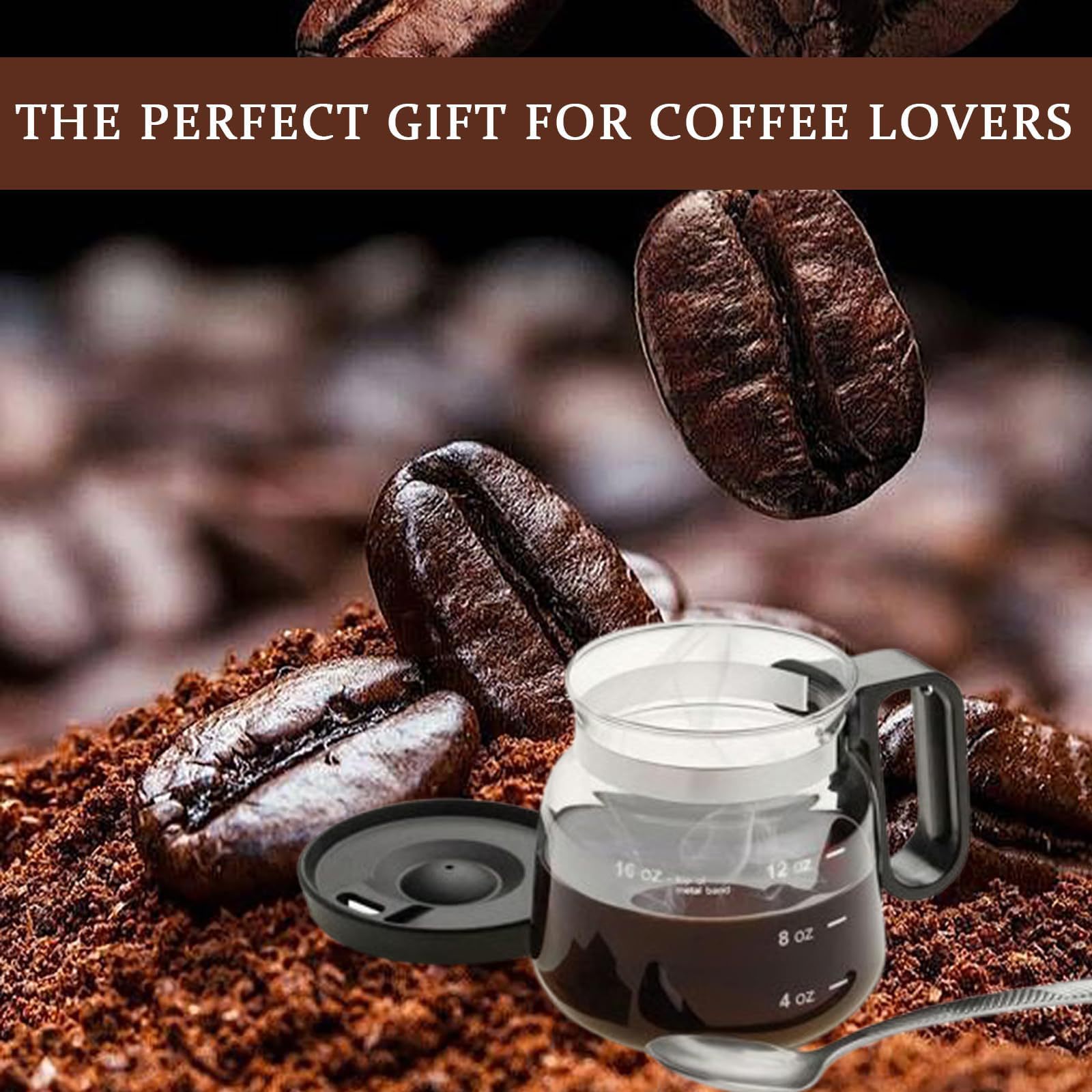 16oz Novelty Glass Coffee Carafe Mug - Heat Resistant Borosilicate Cup with Handle & Splash-Proof Lid - Personal Mini Pot for Tea, Latte & Office Desk — image 4