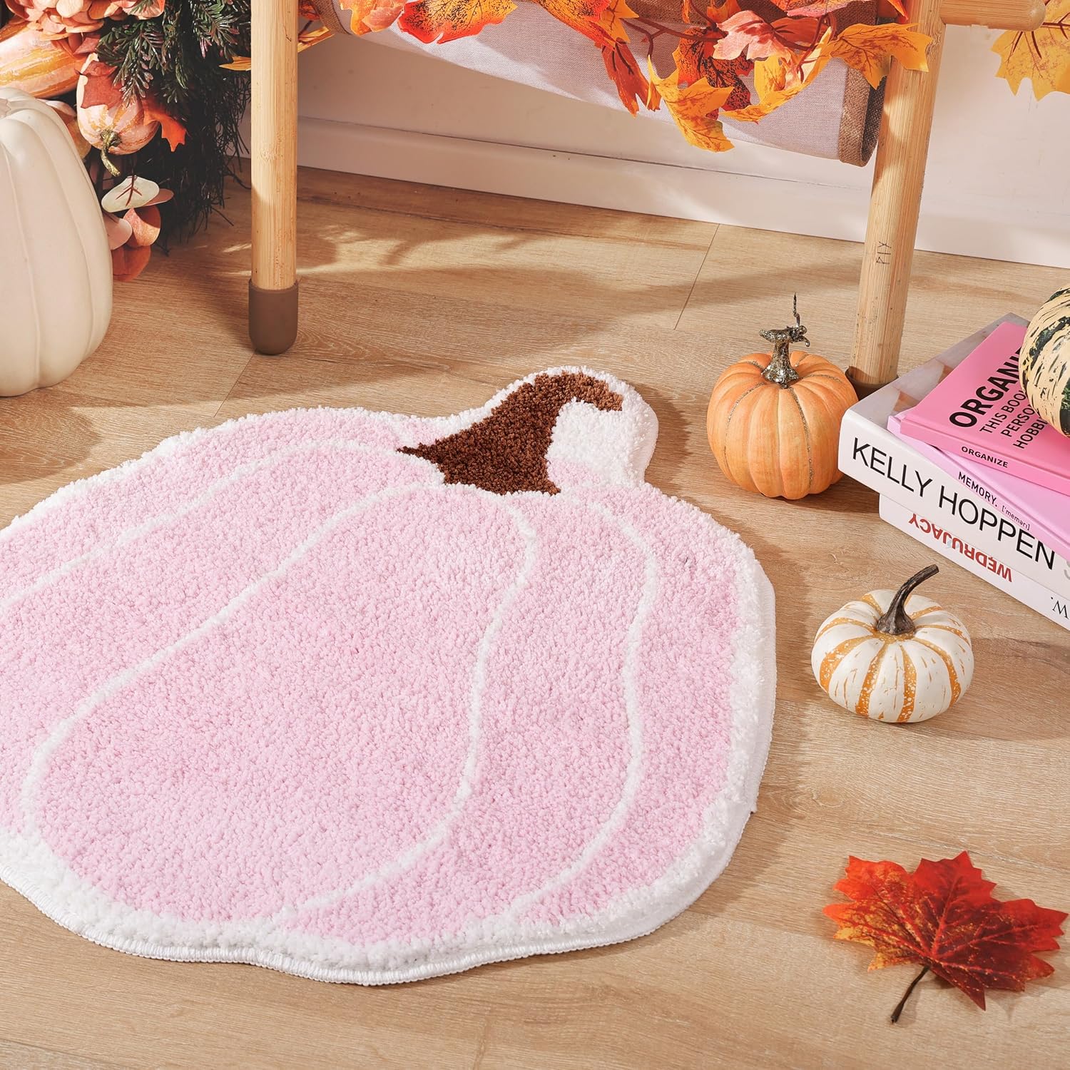 Bathroom Rugs Halloween Pink Rug Cute Pumpkin Bath Mat for Living Room, Bedroom Small Fluffy Washable Rug Non Slip Bath Mats Thanksgiving Door Mat Autumn — image 6