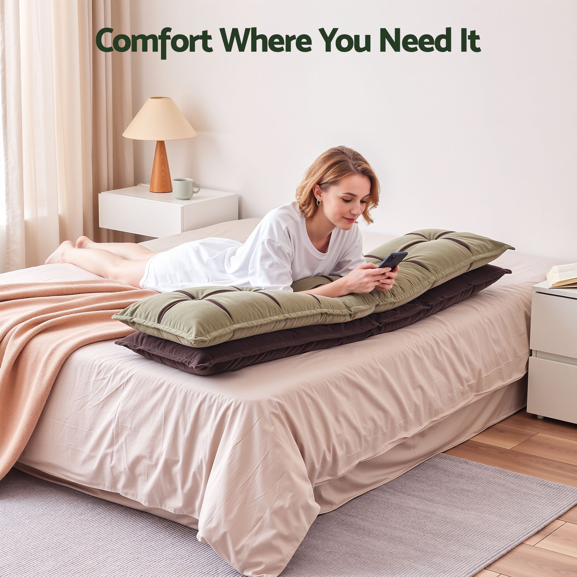 Giselle Bedding Headboard Pillow with Double-Layer Storage Wedge Reading Backrest with Adjustable Filling, Chenille Bed Rest Cushion for Daybed, Dorm, and RV โ image 6