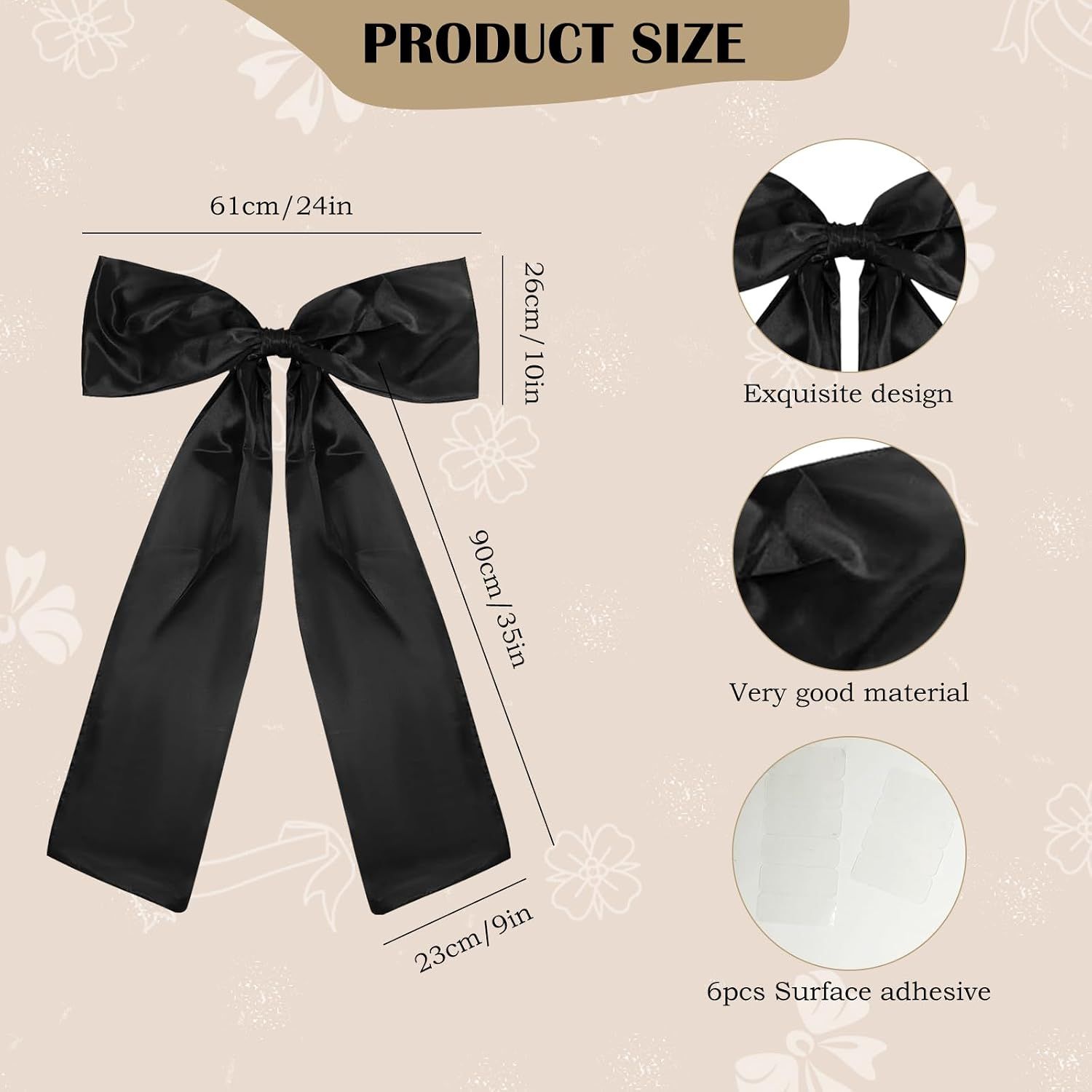 Large Big Bow Decoration, Giant Bow Supplies for Party, Themed Party Decor, Large Satin Backdrop Supplies Suitable for Bedroom Baby Shower, Black โ image 2