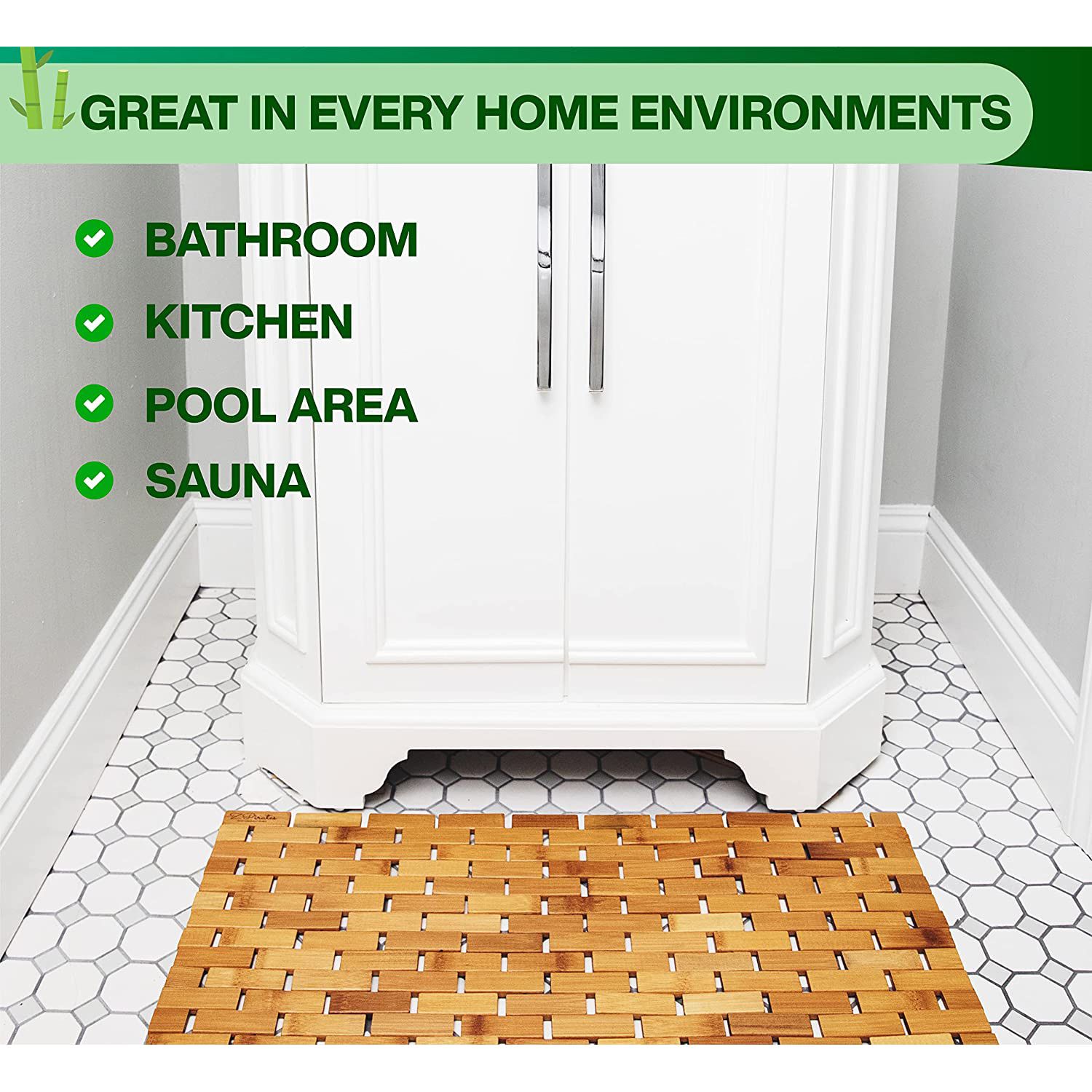 Bamboo Bath Mat for Bathroom - Wooden Bathmat, Sauna Spa Steps Decor and Accessory - 40*60cm (L x W), Natural Color — image 2