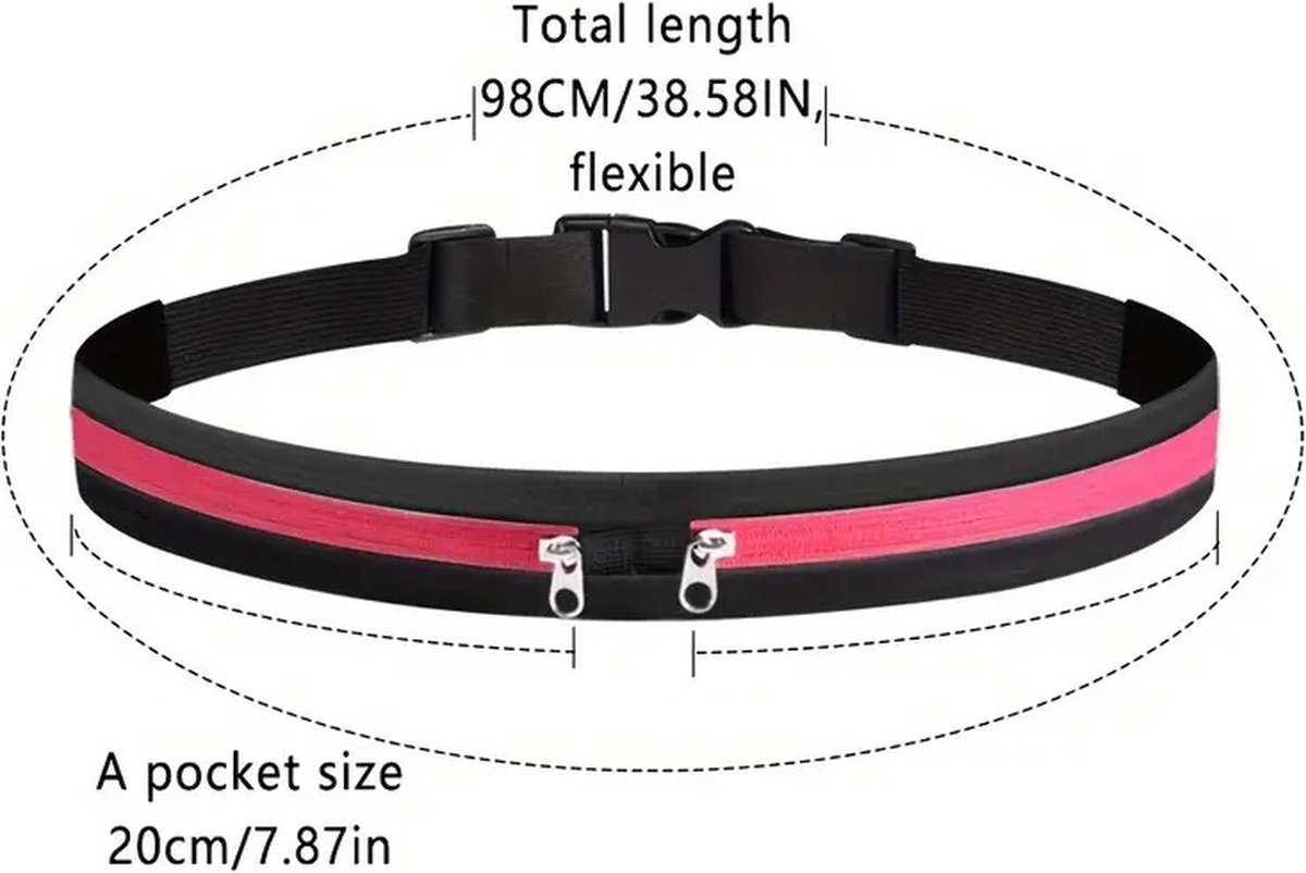 Women's Running Belt | Waist Bag | Elastic Waist Bag | Sports Bag | Running Bag | Fanny Pack | Zip Pouch | Black/Neon Green — image 3
