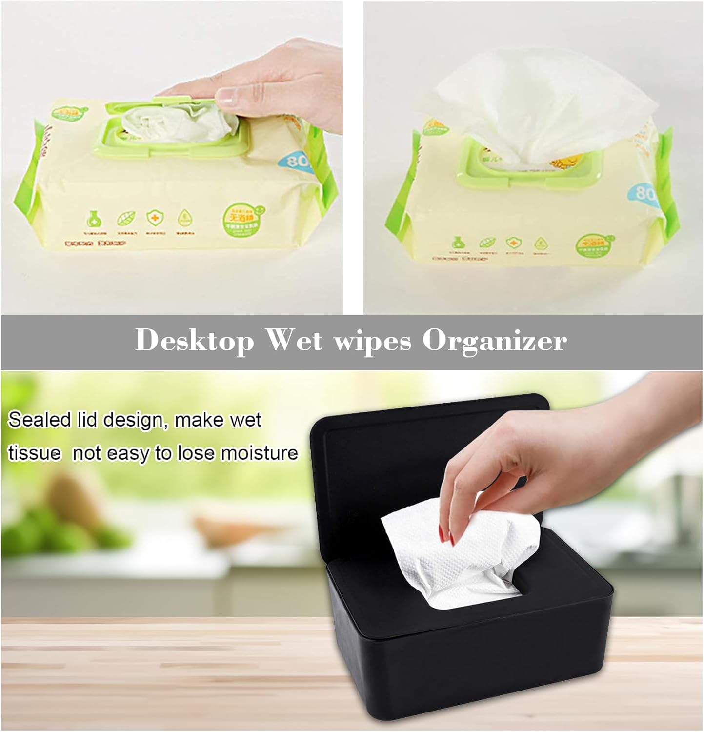 Black Wet Wipes Dispenser 18x11x7cm Dustproof Multifunctional — image 3