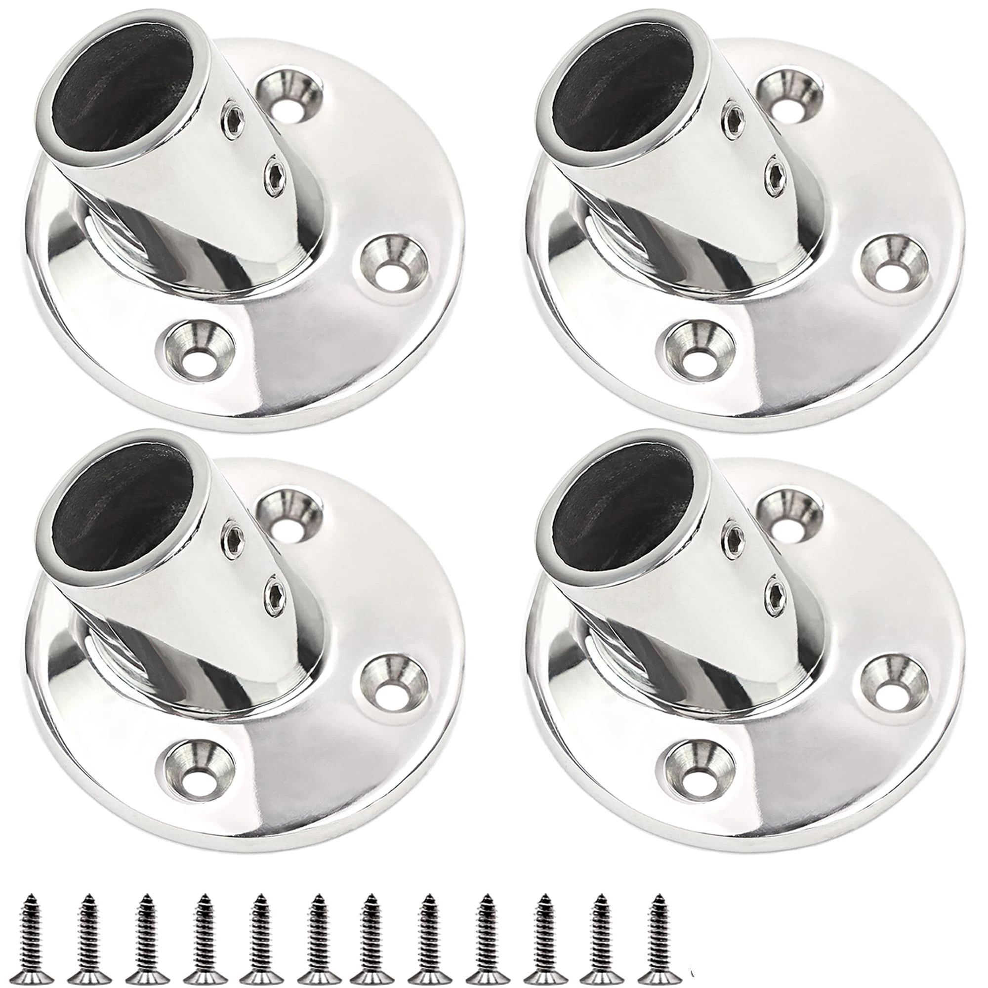 4 pack Boat Hand Rail Fitting Heavy Duty 316 Marine Round Base with Screws, Hand Rail Fitting Rail Tube Stanchion Base Column Accessories