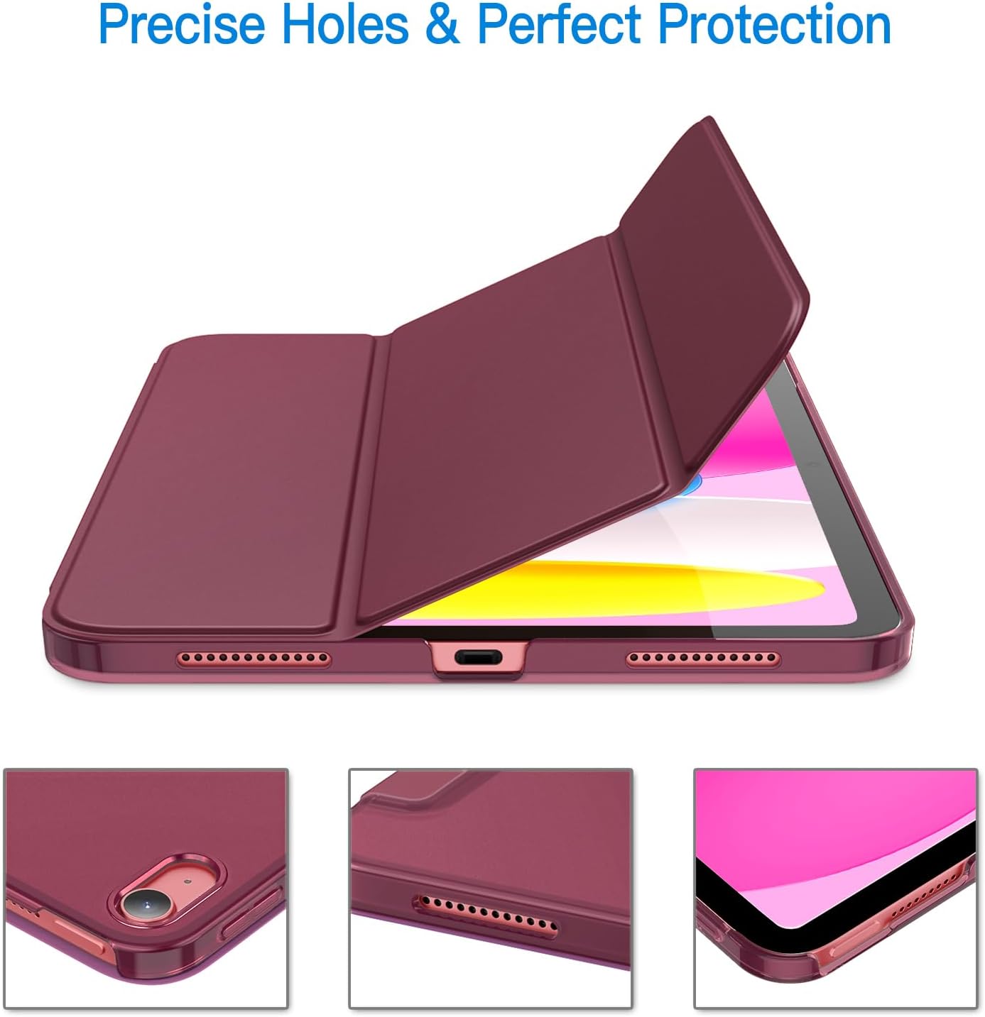 iPad (A16) 11th/10th Generation Case, Slim Stand Hard Back Cover with Auto Wake/Sleep Function, Burgundy — image 3
