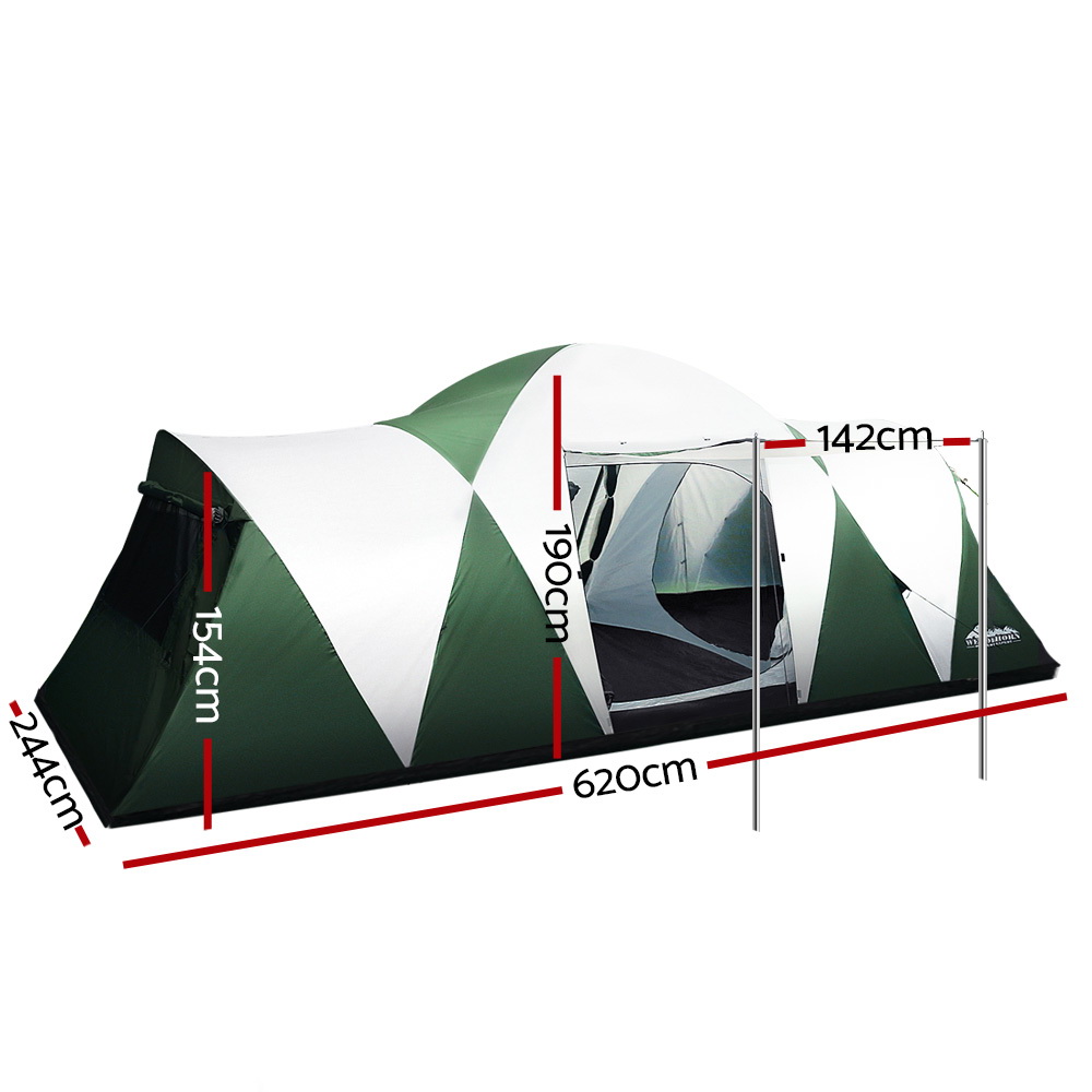 Weisshorn Family Camping Tent 12 Person Hiking Beach Tents (3 Rooms) Green — image 2