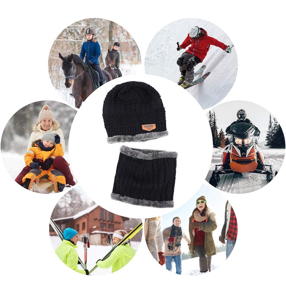 Warm Winter Beanie Hat & Scarf Set Stylish Knit Skull Cap for Men Women - Blue - Size M — image 6