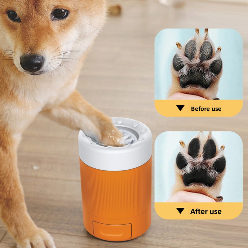 Portable Dog Paw Washer Cup - 360 Degree Muddy Foot Cleaner with Soft Bristles - Gentle Grooming Tool for Cats & Small to Medium Dogs - Orange — image 5