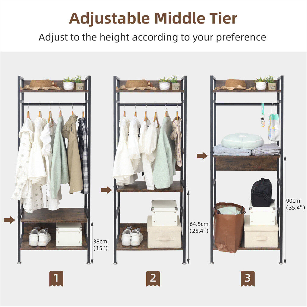 Heavy Duty Clothes Rack 3 Tiers MDF & Metal Iron Rail — image 4
