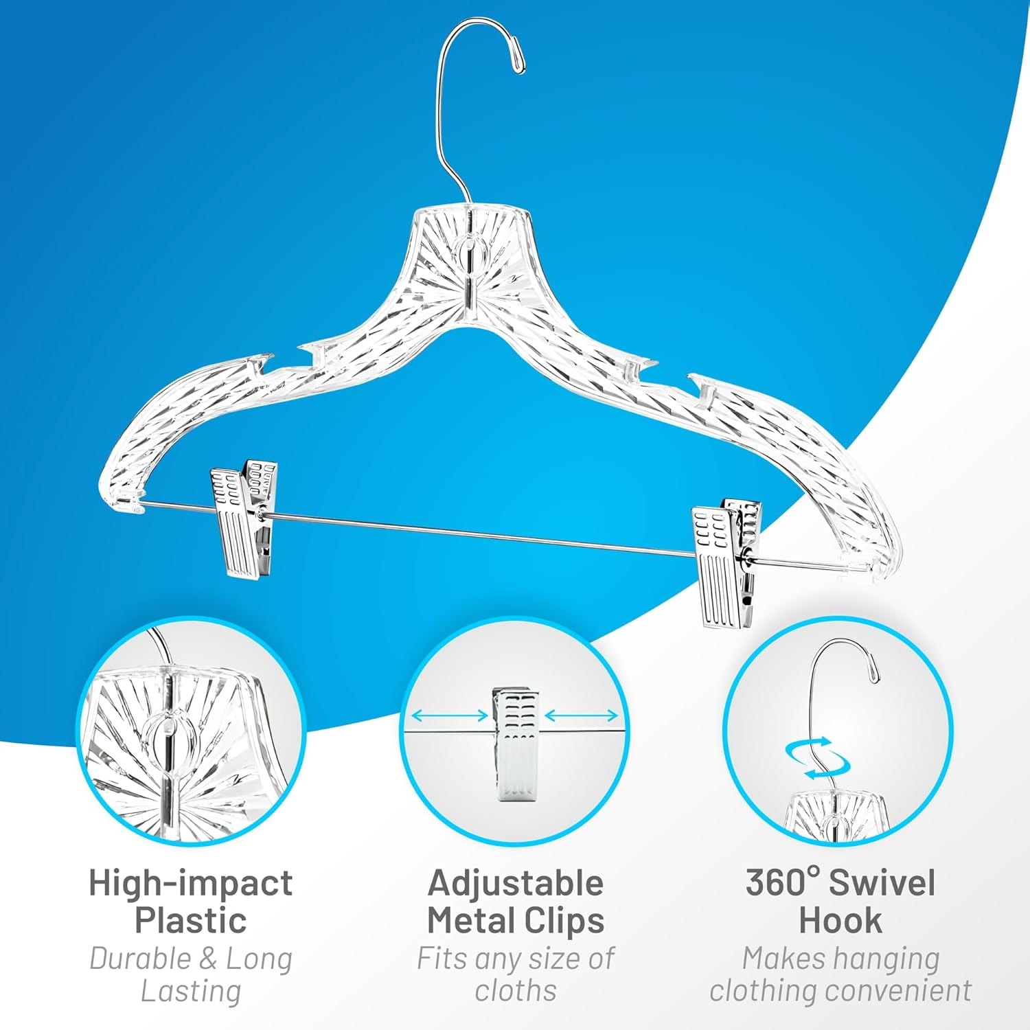 Clothes Hangers with Clips Plastic Set of 12 Pack Heavy Duty Hangers Dresses, T-Shirts Shirt Suit Hangers for Closet Organization Crystal Clear Hanger Pants ā image 3