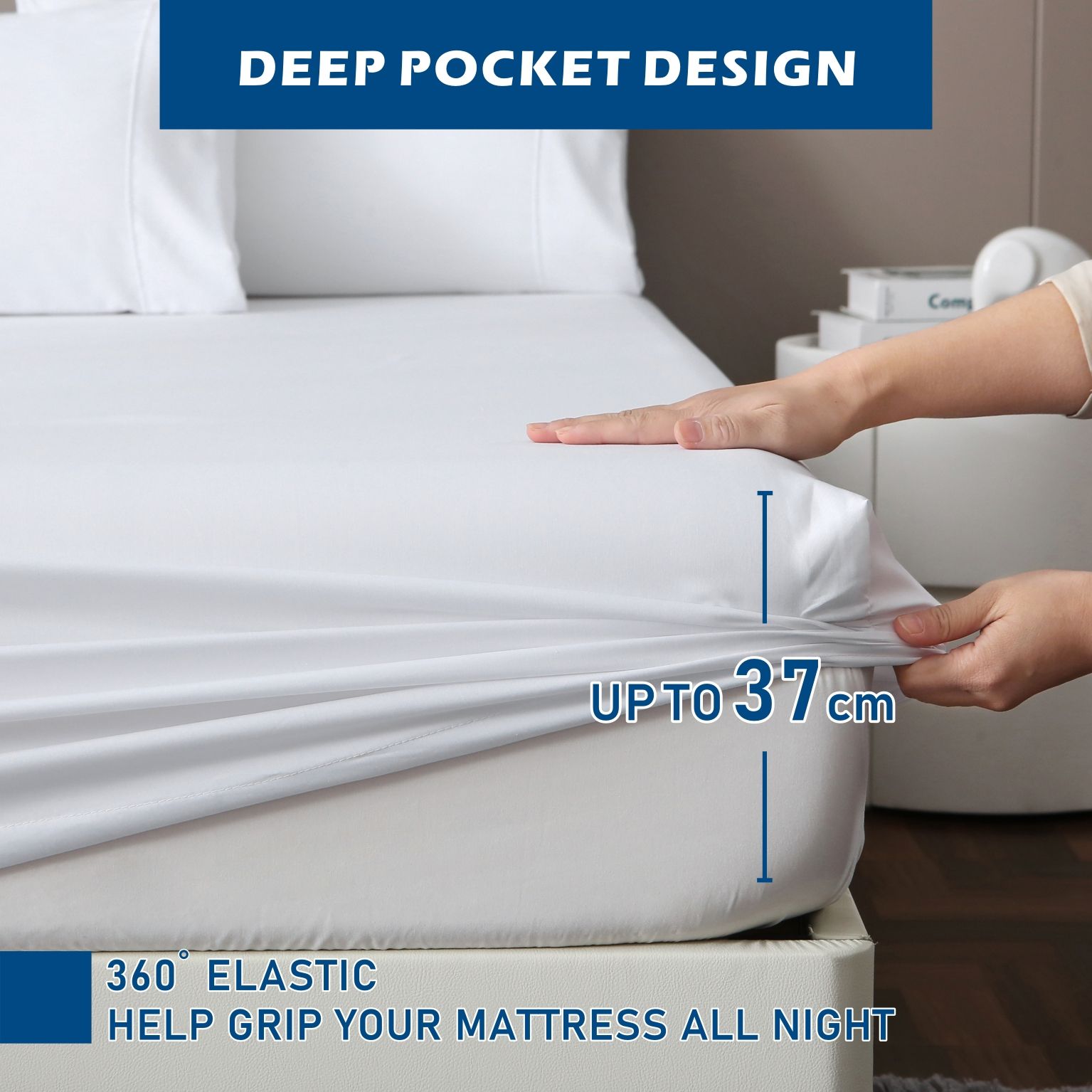 3 Piece Hotel Bamboo Cooling Sheet Set -Ultra Soft 2000TC Breathable Bed Sheets Set with 37 Centimetre Deep Pocket-Cooling Sheets for Hot Sleepers(White,King — image 4