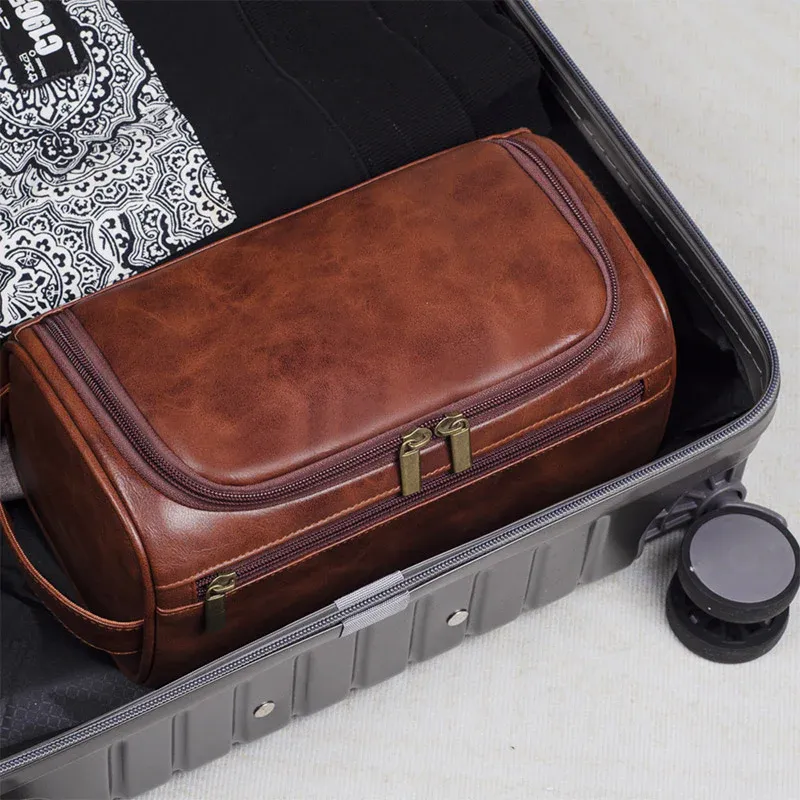 Large Capacity Waterproof Travel Toiletry Bag Cosmetic Organizer Multifunctional - Brown β image 5