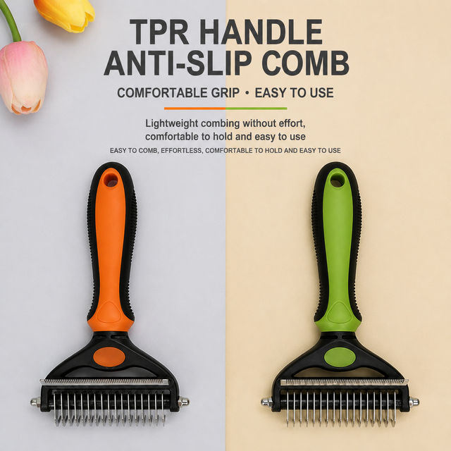 2-in-1 Green Pet Knot Cutter Built in Shedding Comb for Dogs & Cats - Undercoat Grooming Rake with Non-Slip TPR Handle โ image 3